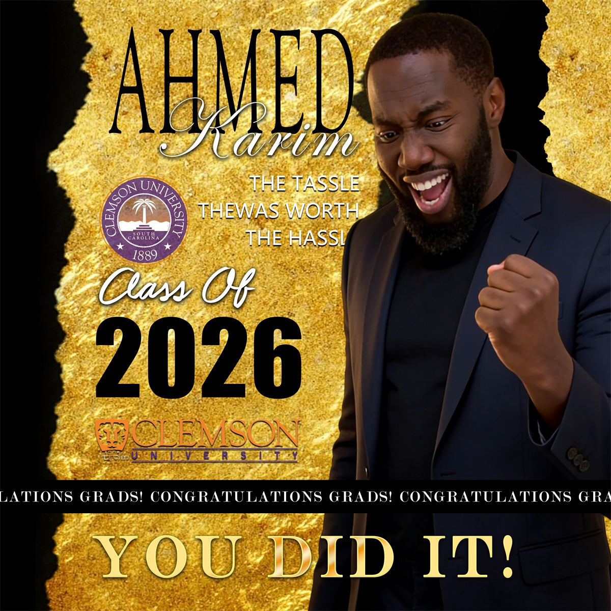 Editorial Vogue Graduation Backdrop Golden Sparkle Class of 2026 Graduation Custom Backdrop RR63-71