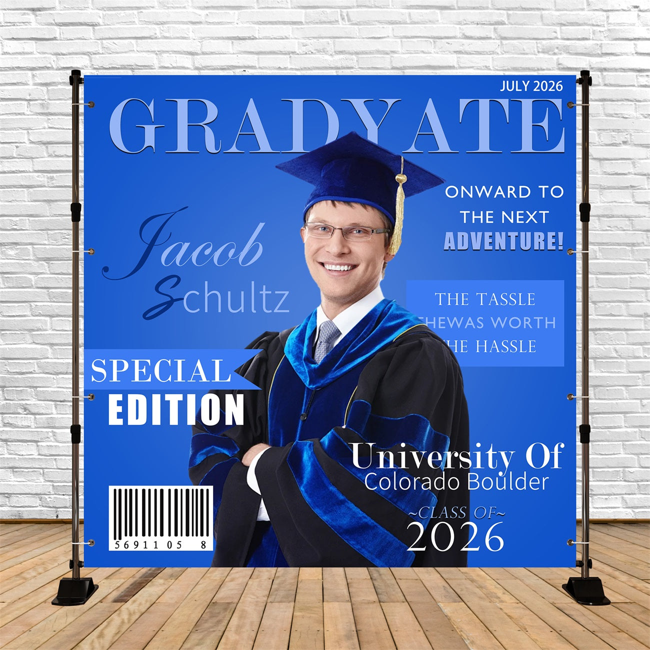 Blue Graduation Backdrop University Class of 2026 Personalized Graduation Backdrops RR63-72