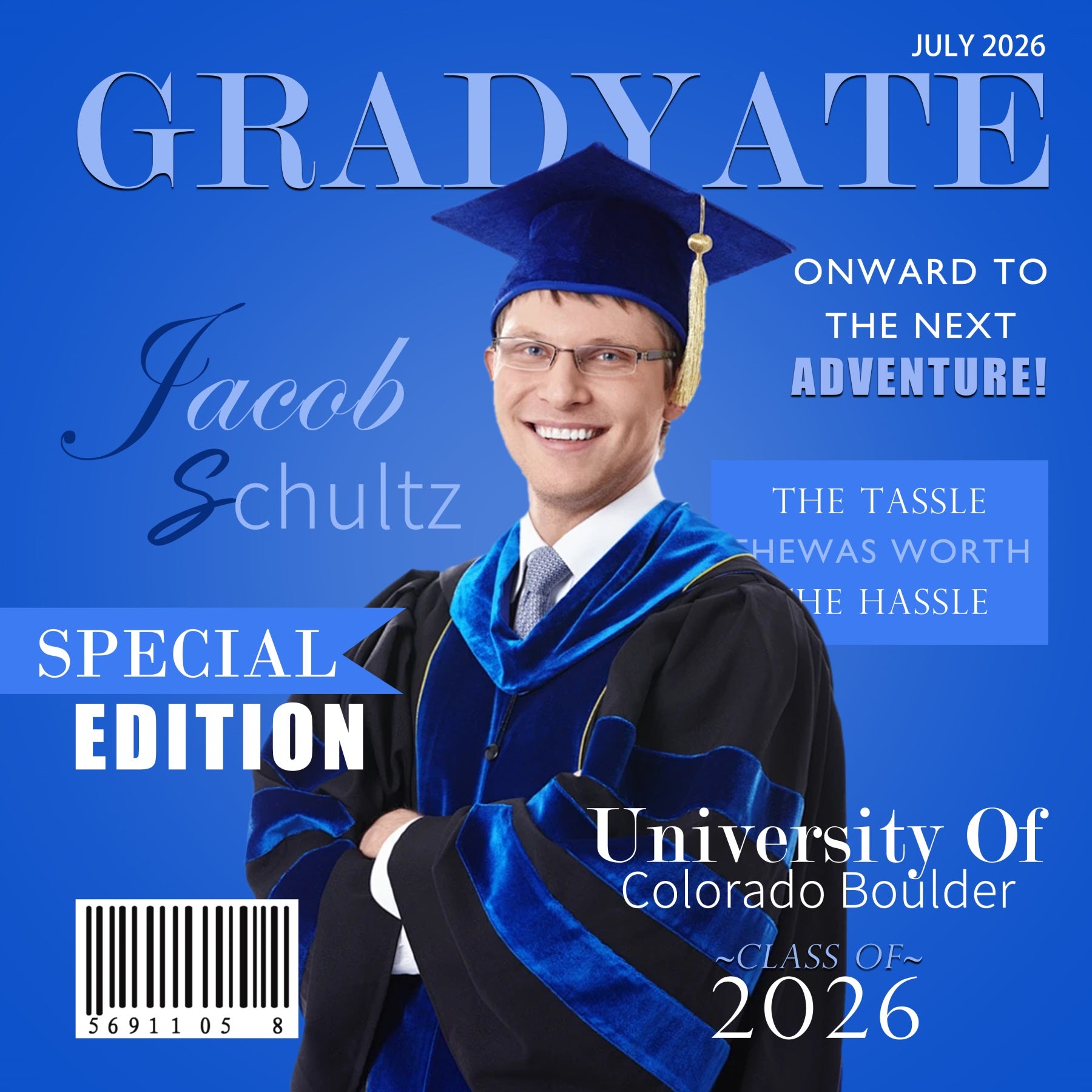 Blue Graduation Backdrop University Class of 2026 Personalized Graduation Backdrops RR63-72