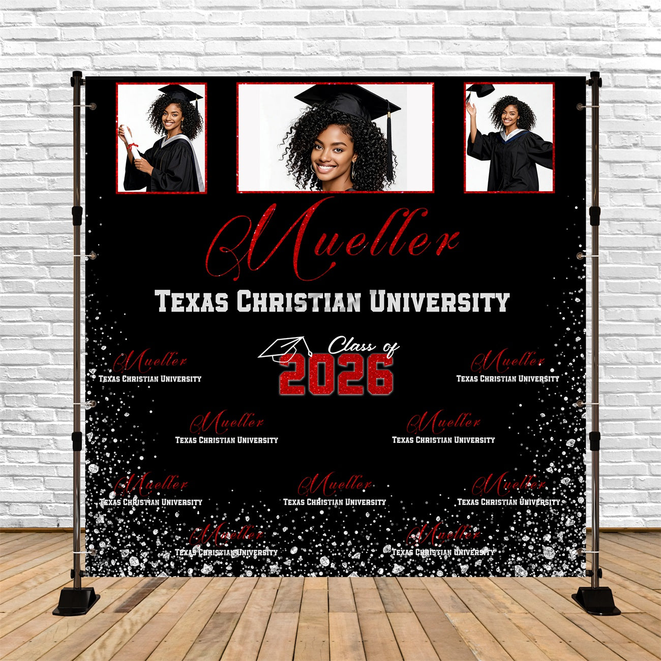 Memory Collage Graduation Backdrop Sliver Glitter Diamond Graduation Backdrop RR63-74