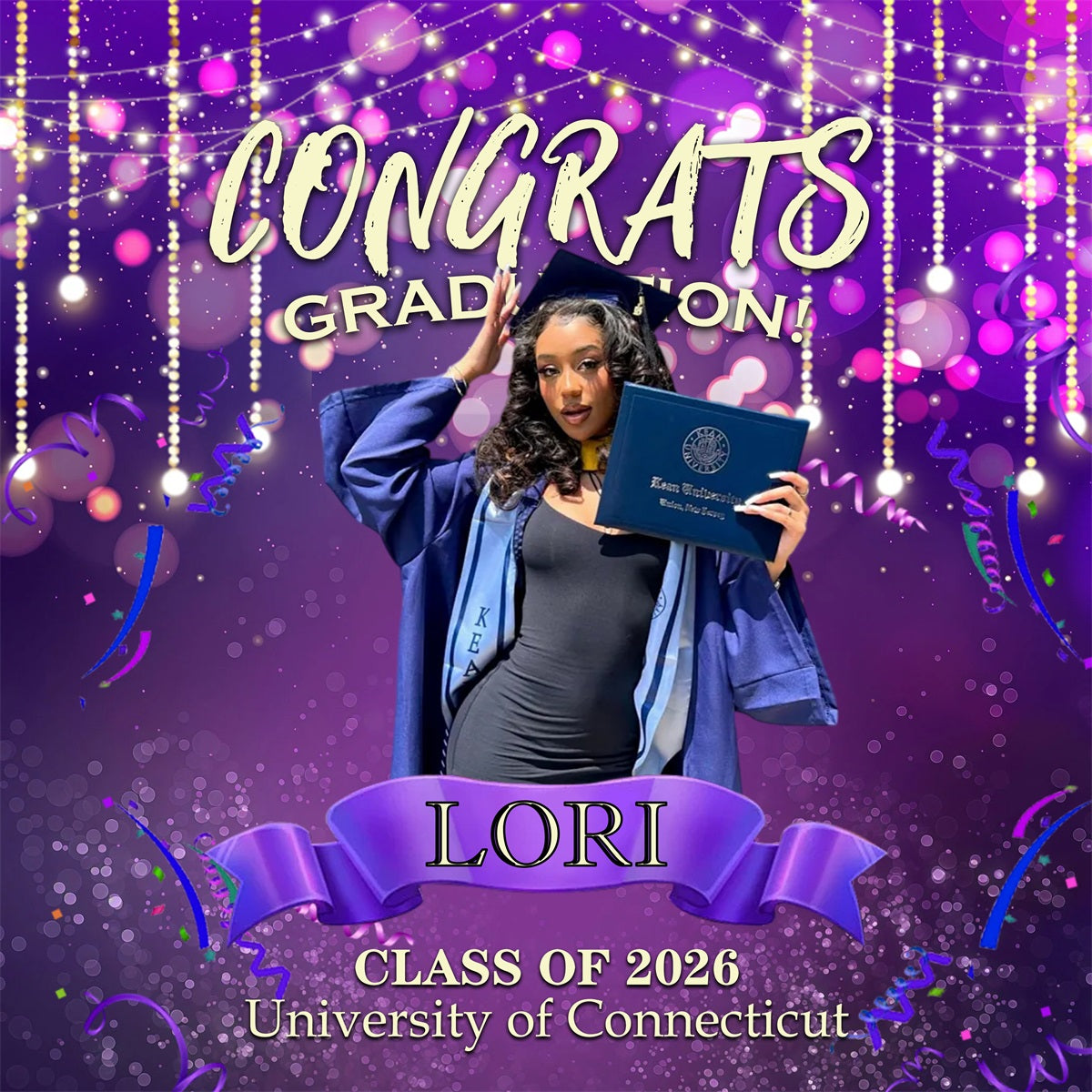 Purple Graduation Backdrop Ribbons Bokeh Crystal Beads Graduation Party Backdrop RR63-75