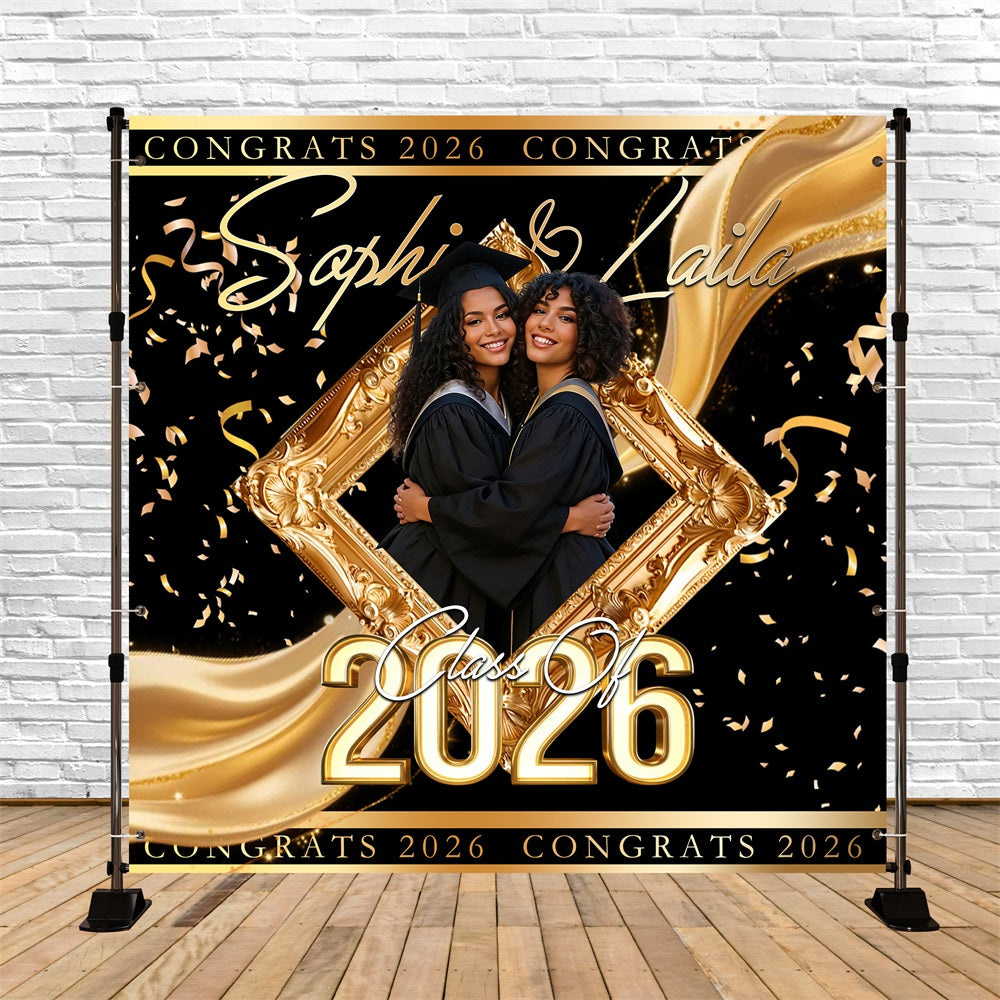 College Graduation Backdrop Ideas Gold Confetti Selfie Frame 2026 Graduation Backdrop RR63-77