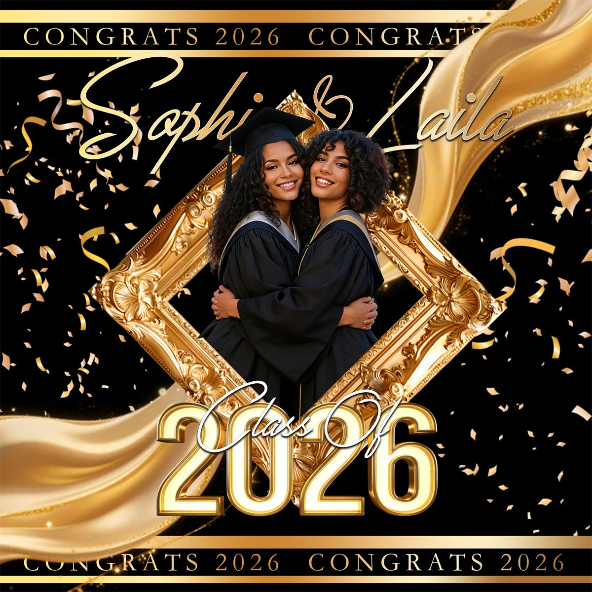 College Graduation Backdrop Ideas Gold Confetti Selfie Frame 2026 Graduation Backdrop RR63-77