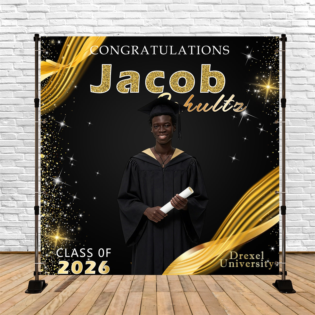 Simple Graduation Backdrop Ideas Gold Sliver Glitter Graduation Backdrop 2026 RR63-78