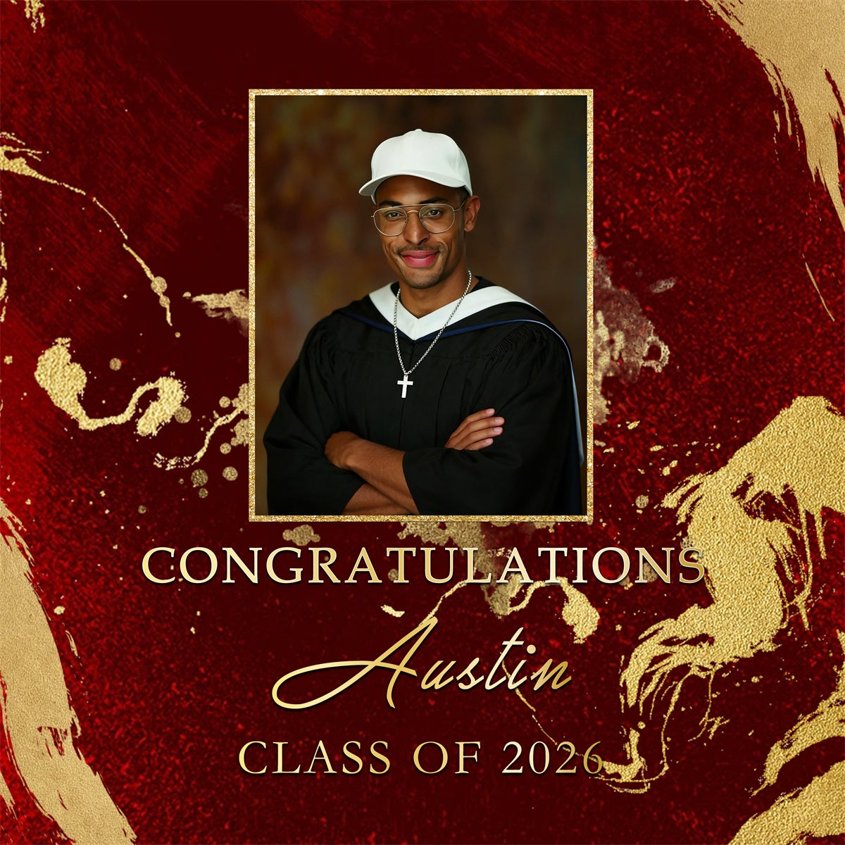 Yearbook Style Graduation Backdrop Red Gold Class of 2026 Custom Graduation Backdrop RR63-79