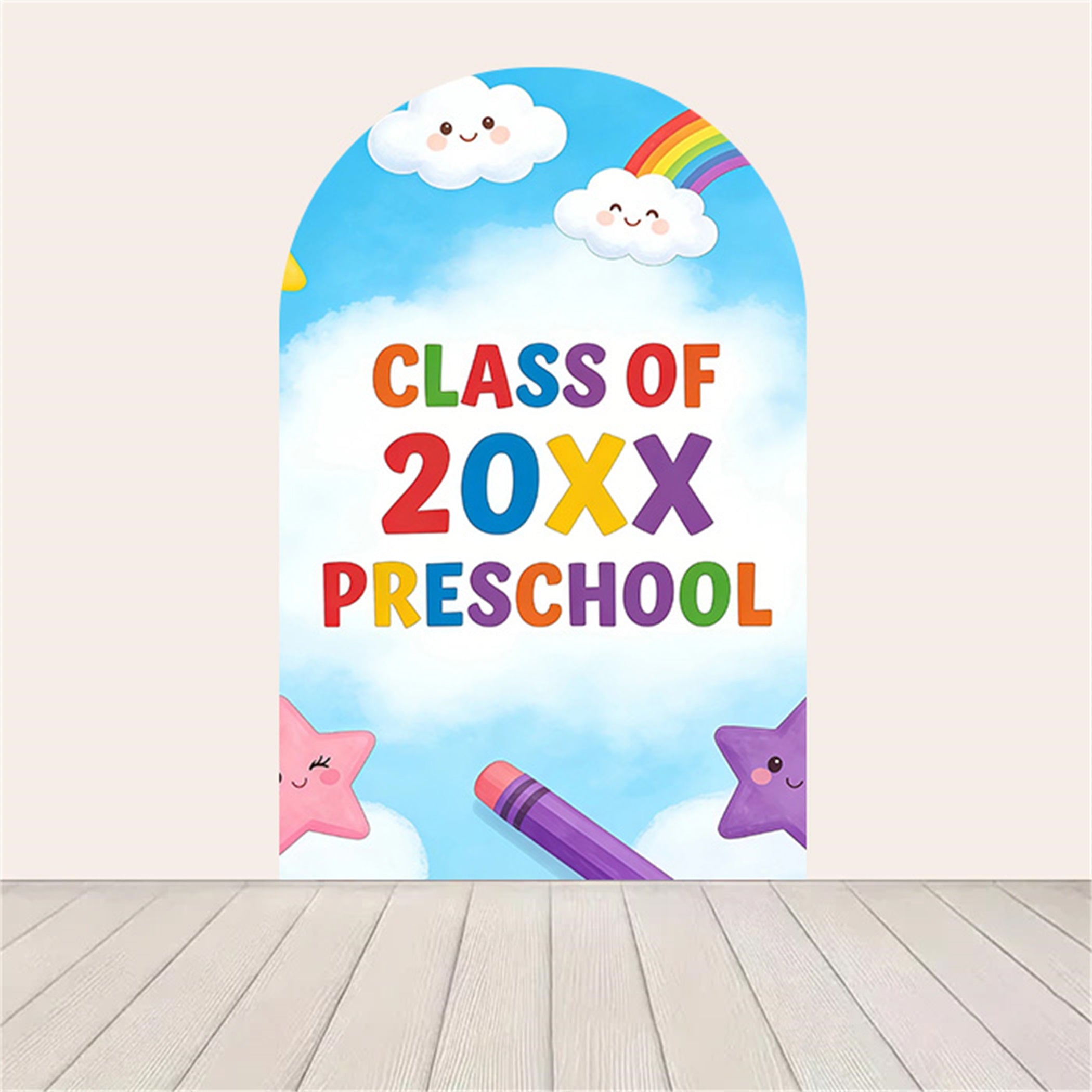 Kindergarten Graduation Arch Backdrop Cute Rainbow Cloud Preschool Class Of 2026 Backdrop RR63-89