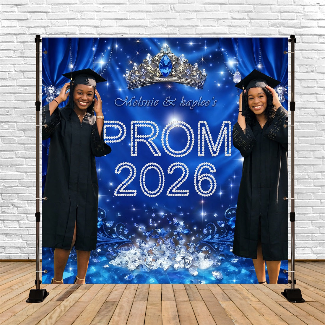 Personalized Prom Backdrop Royal Blue Crown Diamond Backdrop For Gradu