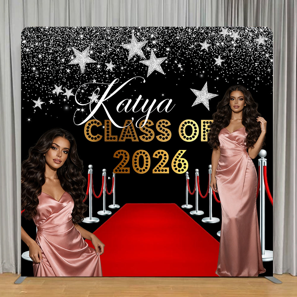 Red Carpet Graduation Backdrop Black Silver Star Glamour Tension Fabric Backdrop Photo Booth RR63-94