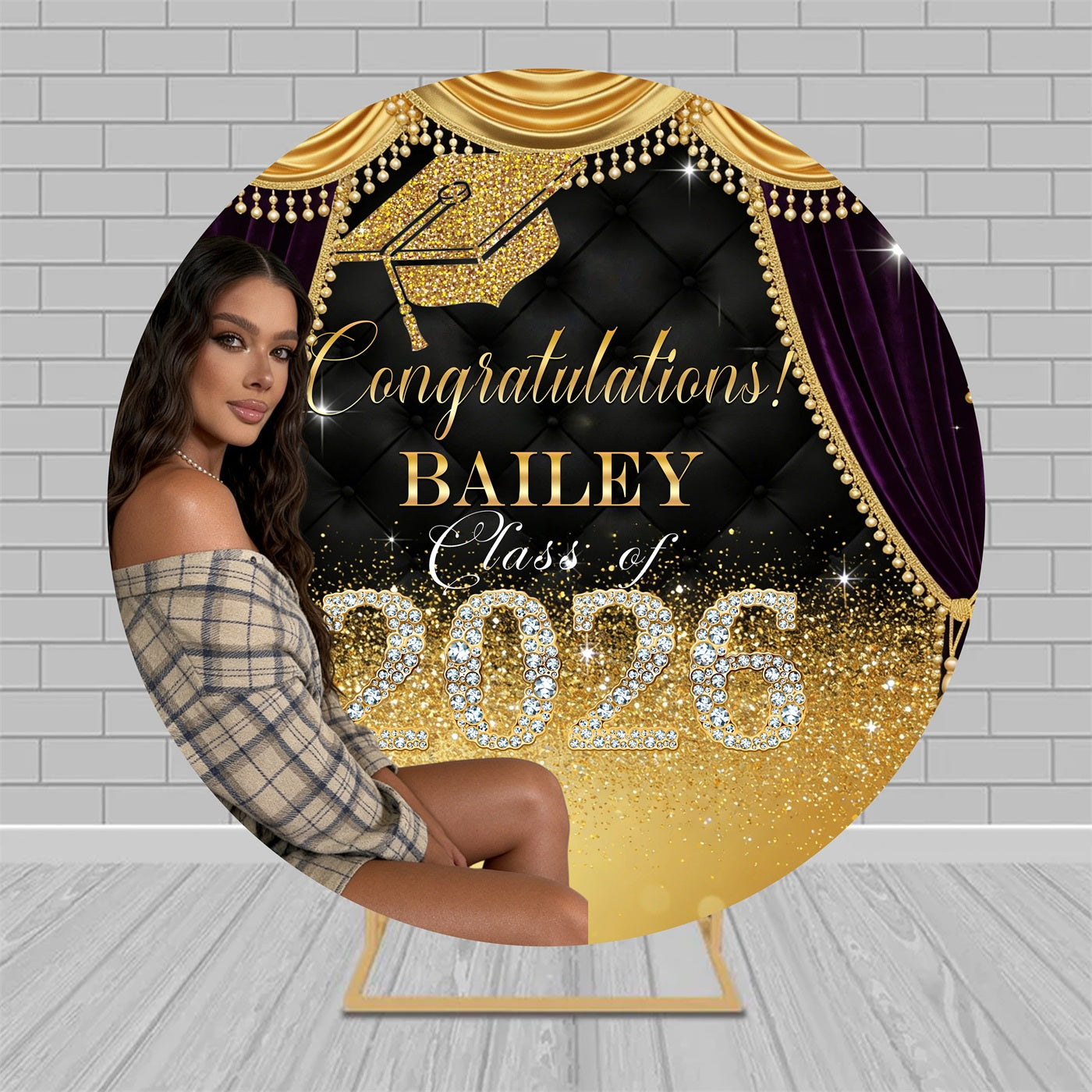 Curtain Drapes Graduation Round Arch Backdrop Luxury Velvet Gold Tassel Class Of 2026 Backdrop RR63-99