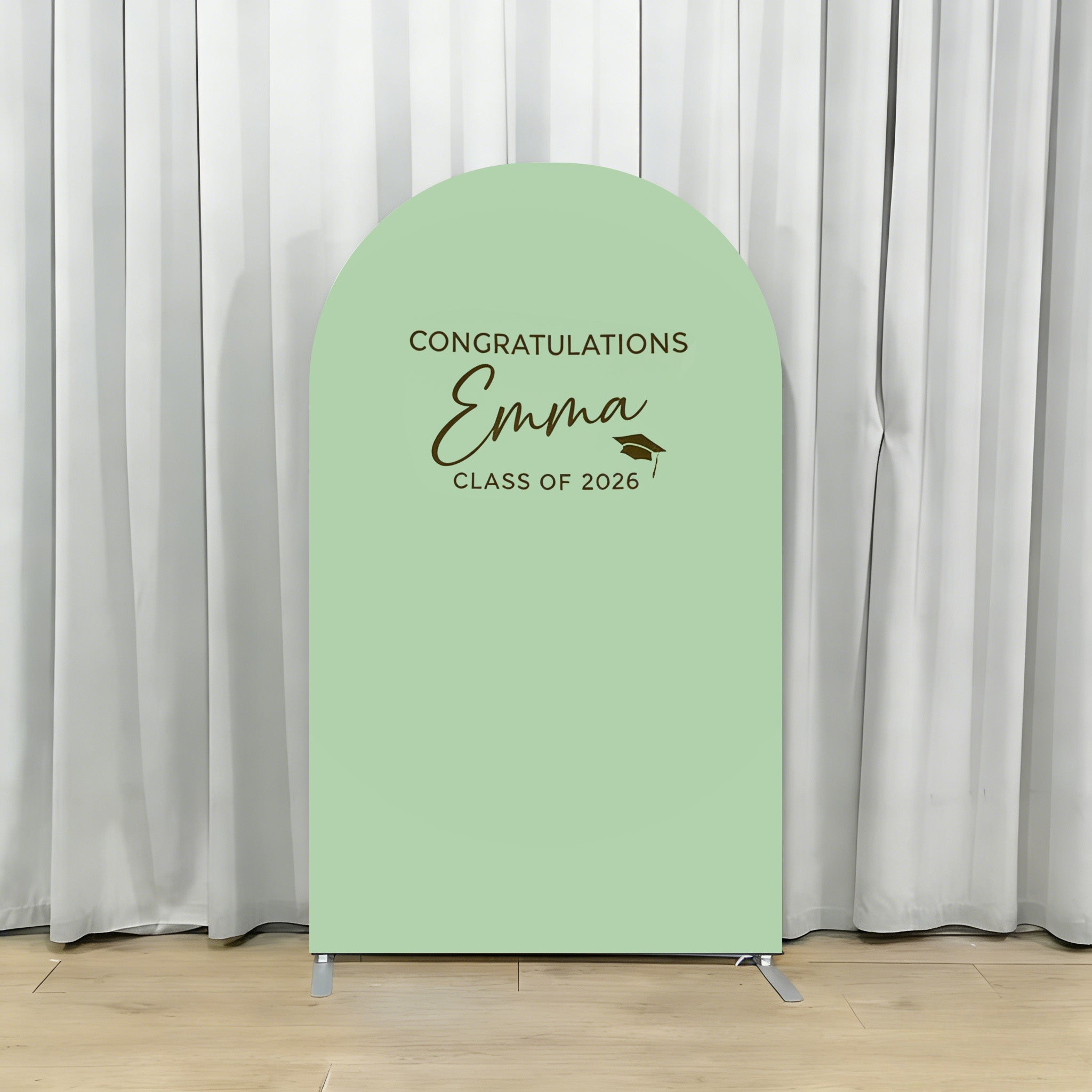 Custom Arch Wall Graduation Backdrop Sage Green Cap Typography Premium Arch Wall Graduation Backdrop RR64-14