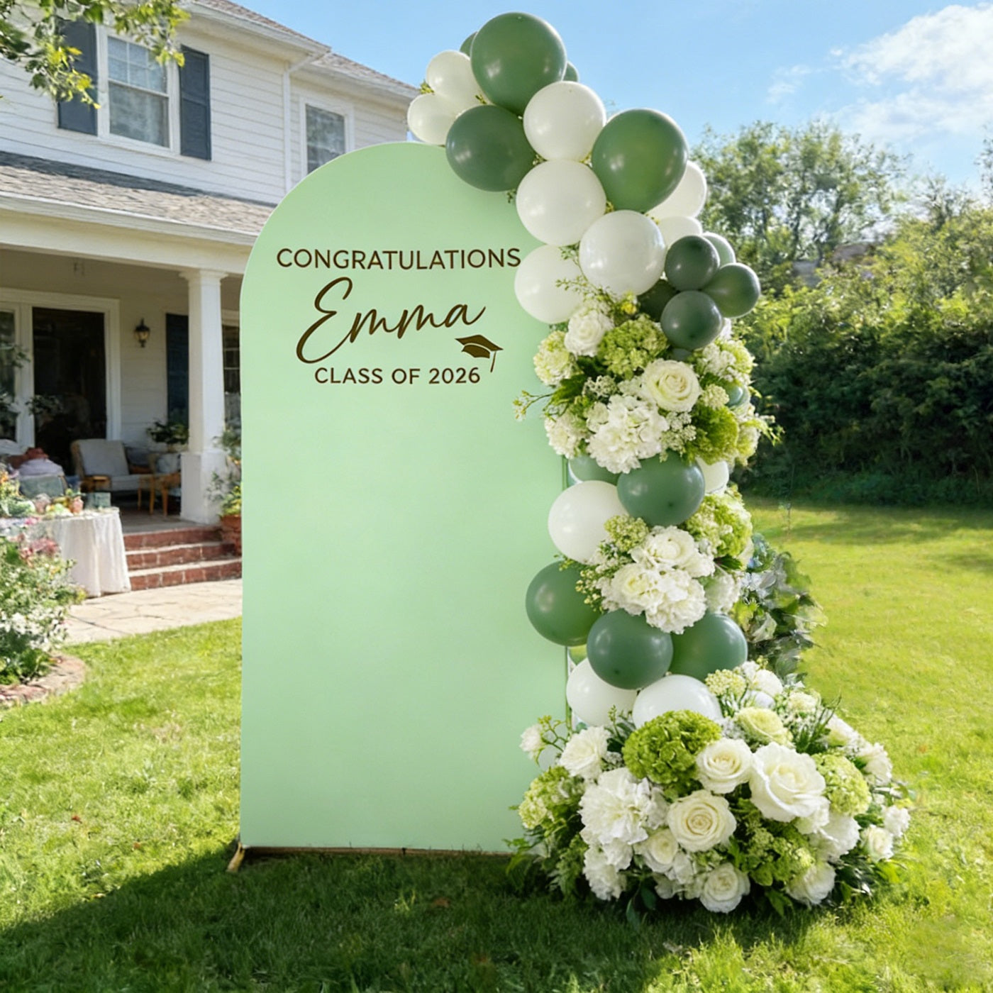 Custom Arch Wall Graduation Backdrop Sage Green Cap Typography Premium Arch Wall Graduation Backdrop RR64-14