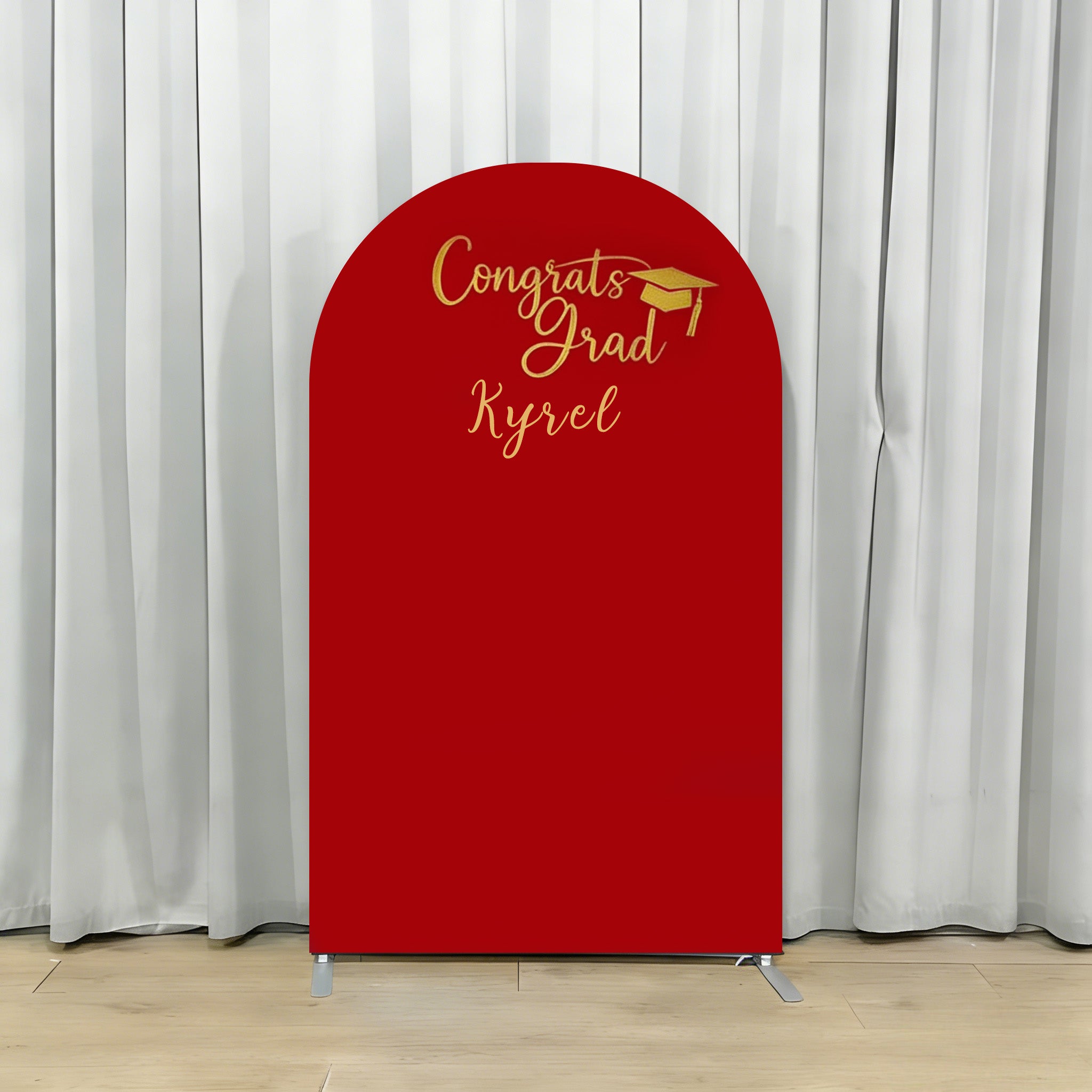 Graduation Backdrop With Name Red Arch Gold Custom Script Personalized Graduation Backdrop RR64-17