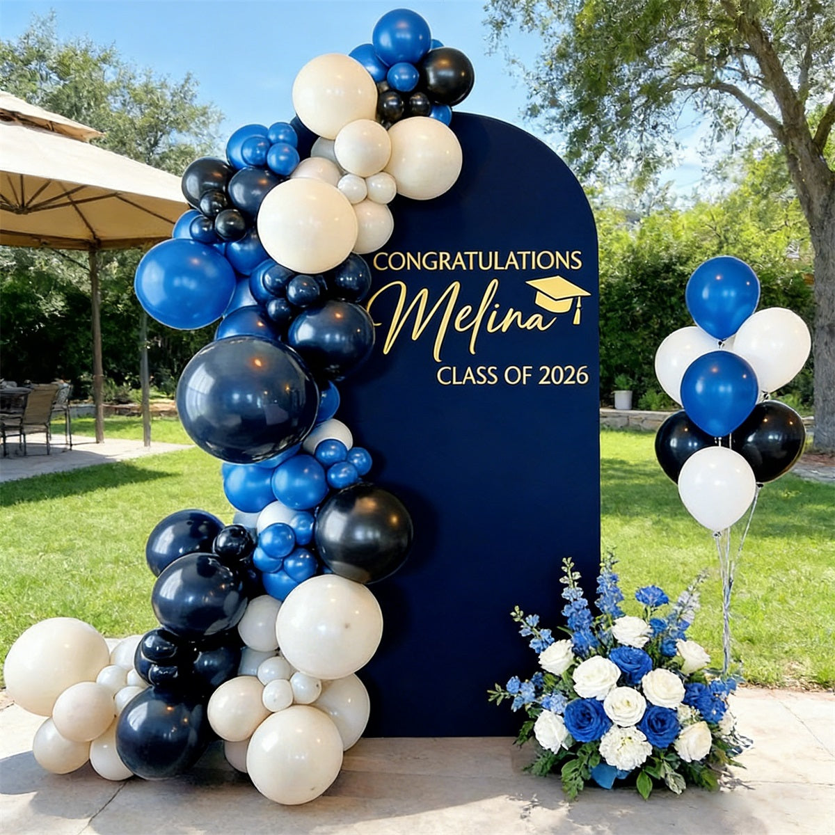 Senior Graduation Backdrop Navy Arch Gold 2026 Typography Senior Photo Backdrop RR64-19