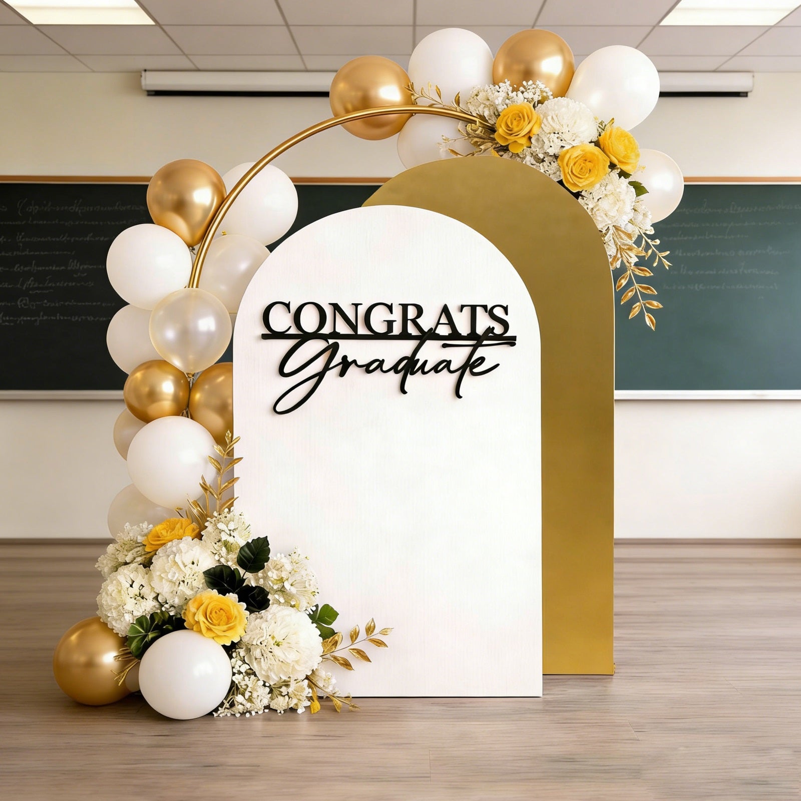 Graduation Photo Booth Backdrop Gold White Party Arch Custom Graduation Photo Booth Backdrop RR64-20