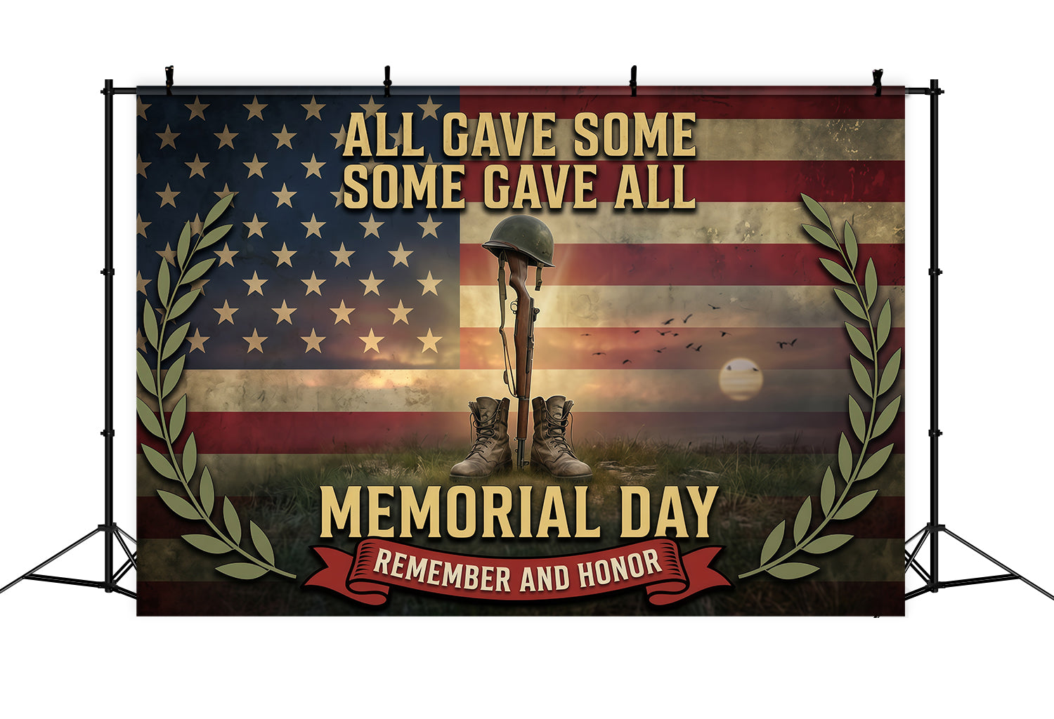 Memorial Day Backdrop America 250th Anniversary Honor Battlefield Boots Memorial Backdrop RR64-21