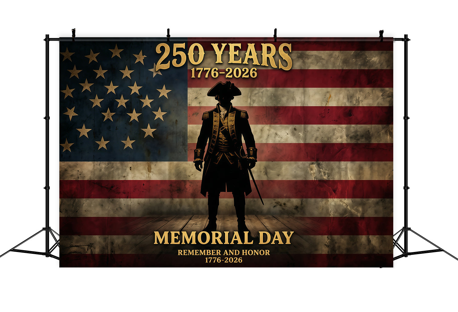 Memorial Day Backdrop Colonial Soldier Patriotic Tribute America 250th Anniversary Remember And Honor Backdrop RR64-24