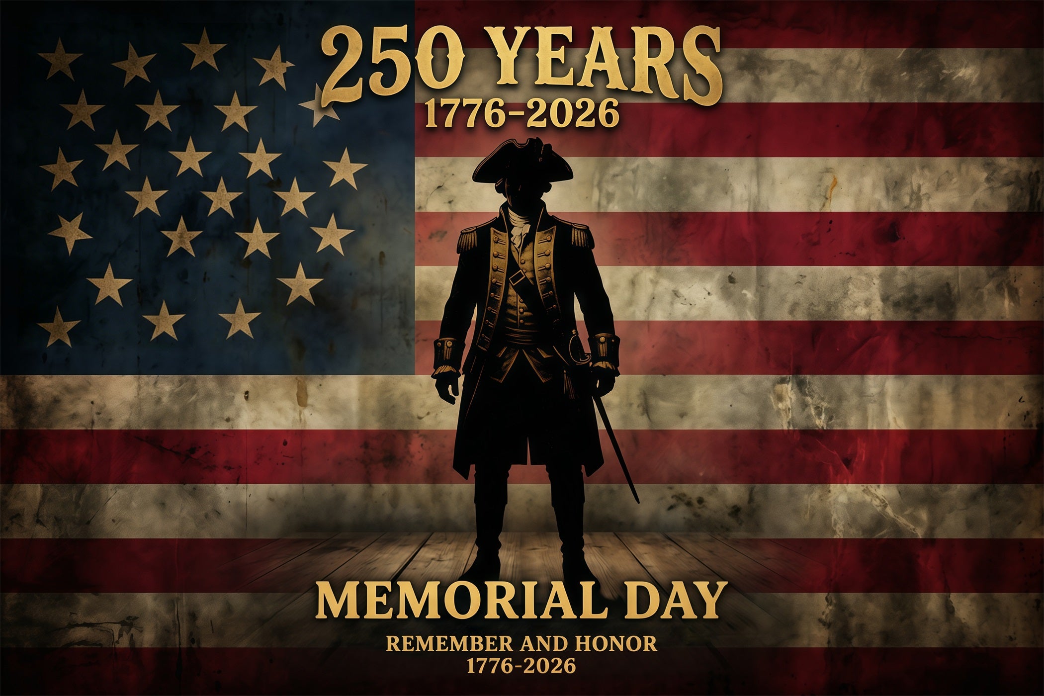 Memorial Day Backdrop Colonial Soldier Patriotic Tribute America 250th Anniversary Remember And Honor Backdrop RR64-24