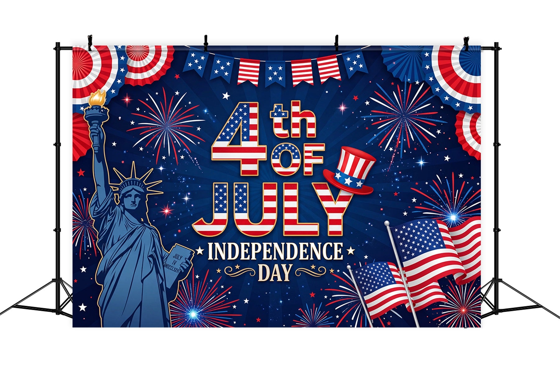 America 250th Anniversary Patriotic Backdrop Statue of Liberty Fireworks Happy 4th of July Backdrop RR64-29