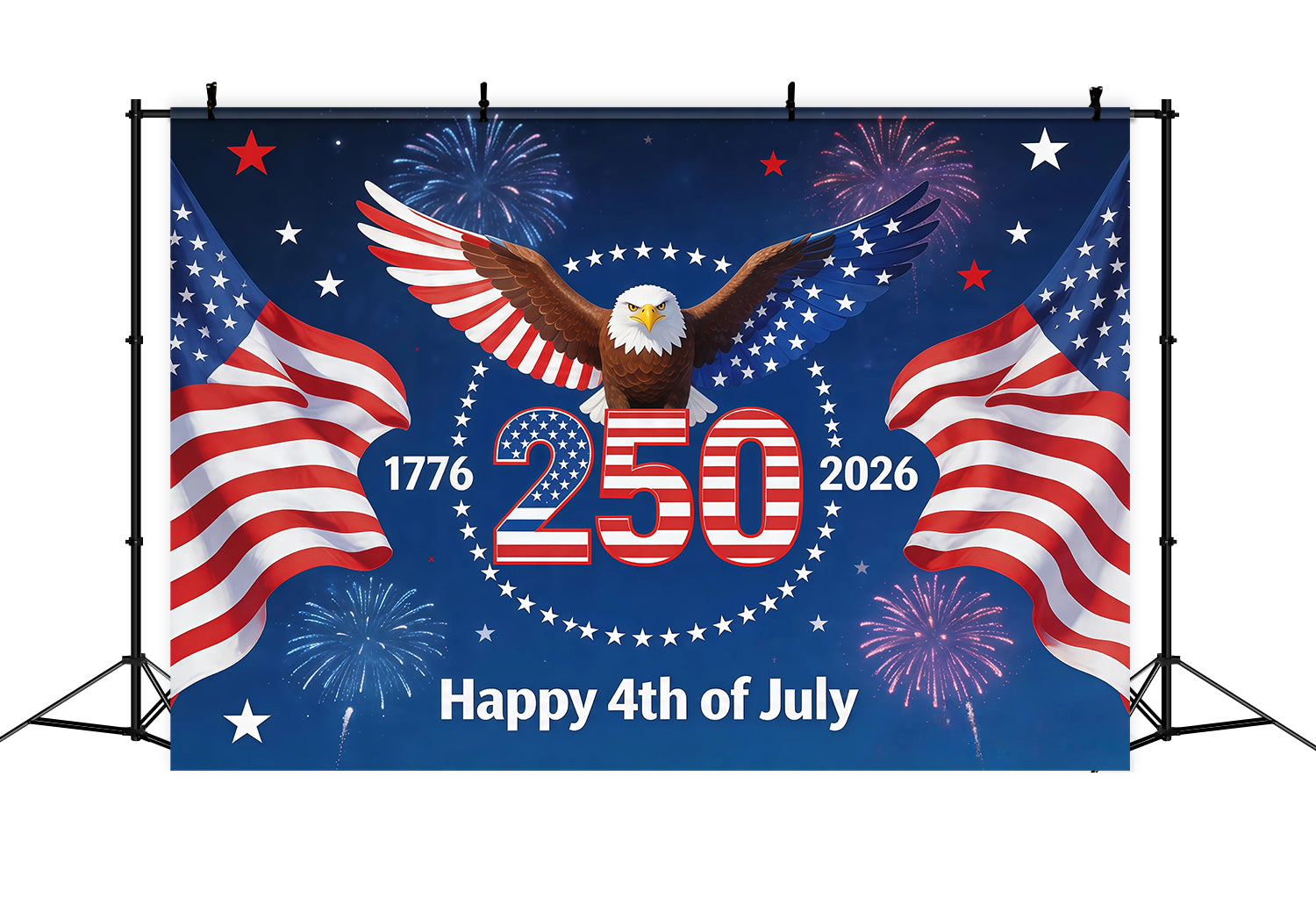 America 250th Anniversary Patriotic Backdrop Eagle Fireworks Flag 1776-2026 Happy 4th of July Backdrop RR64-30
