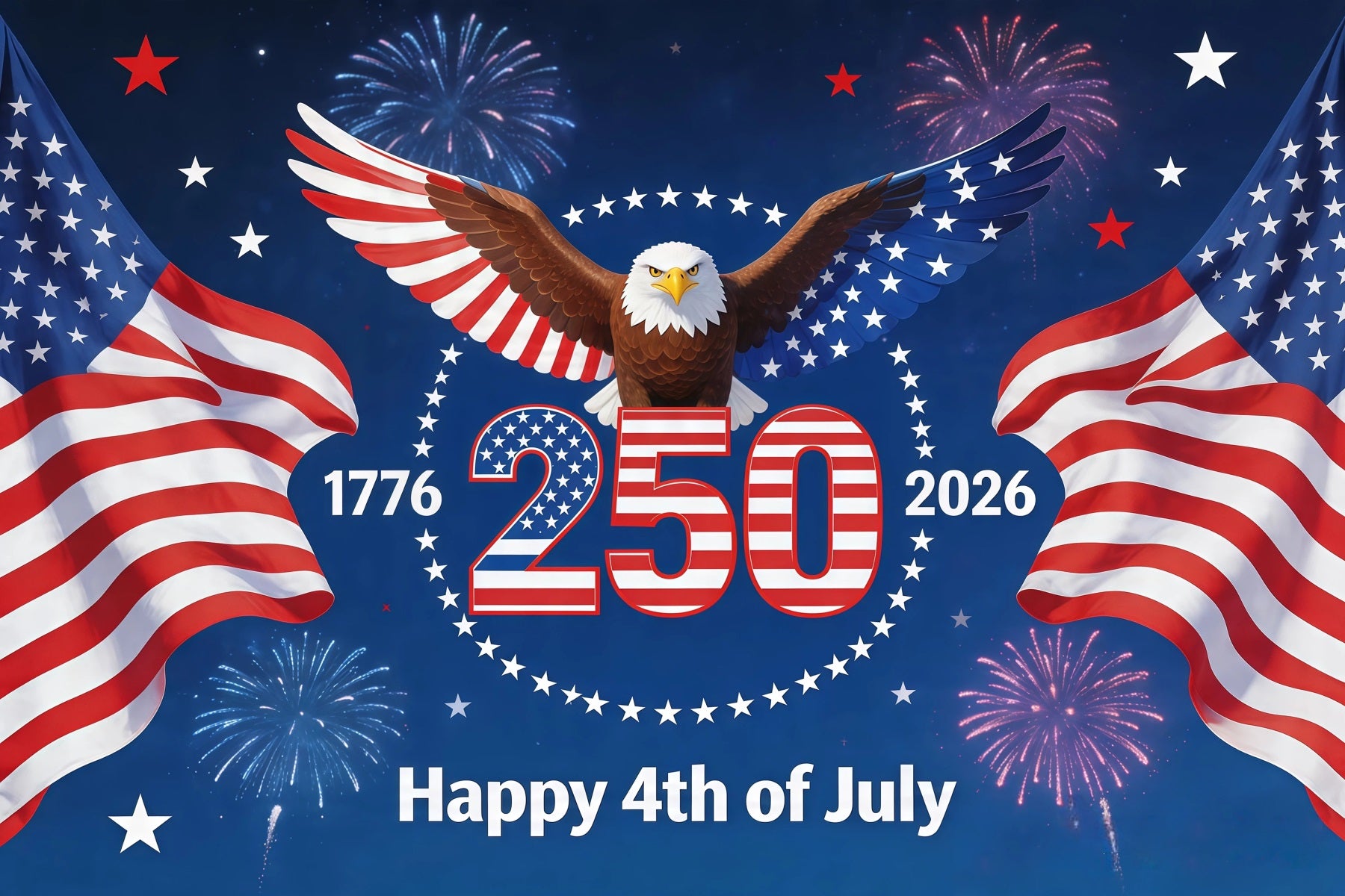 America 250th Anniversary Patriotic Backdrop Eagle Fireworks Flag 1776-2026 Happy 4th of July Backdrop RR64-30
