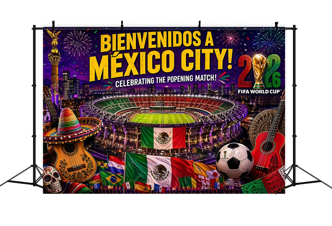 2026 Soccer Party Backdrop Mexico City Mexico City Opening Match Fiesta Host City Landmarks Backdrop RR64-31