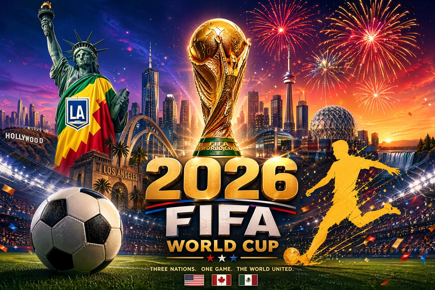 LA Football Watch Party Backdrop Three Nations World Cup Host City Landmarks Backdrop RR64-34