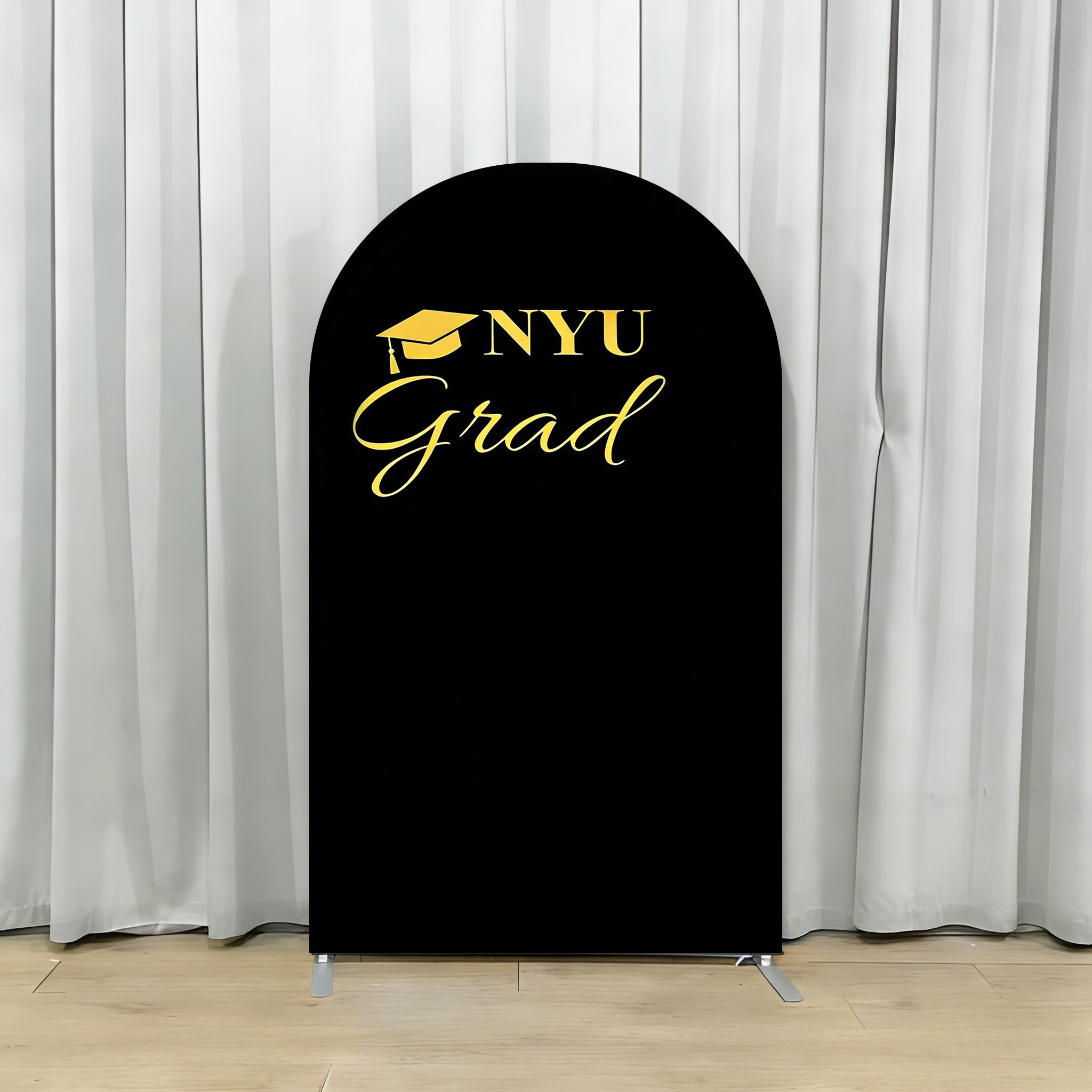 Graduation Entrance Arch Backdrop Black Arch Gold Script Graduation Welcome Arch Backdrop RR64-4