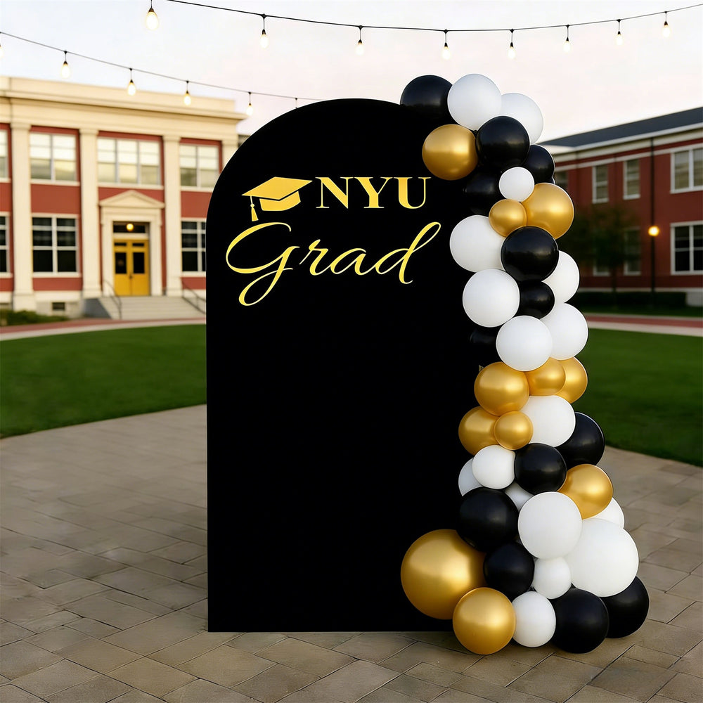 Graduation Entrance Arch Backdrop Black Arch Gold Script Graduation We