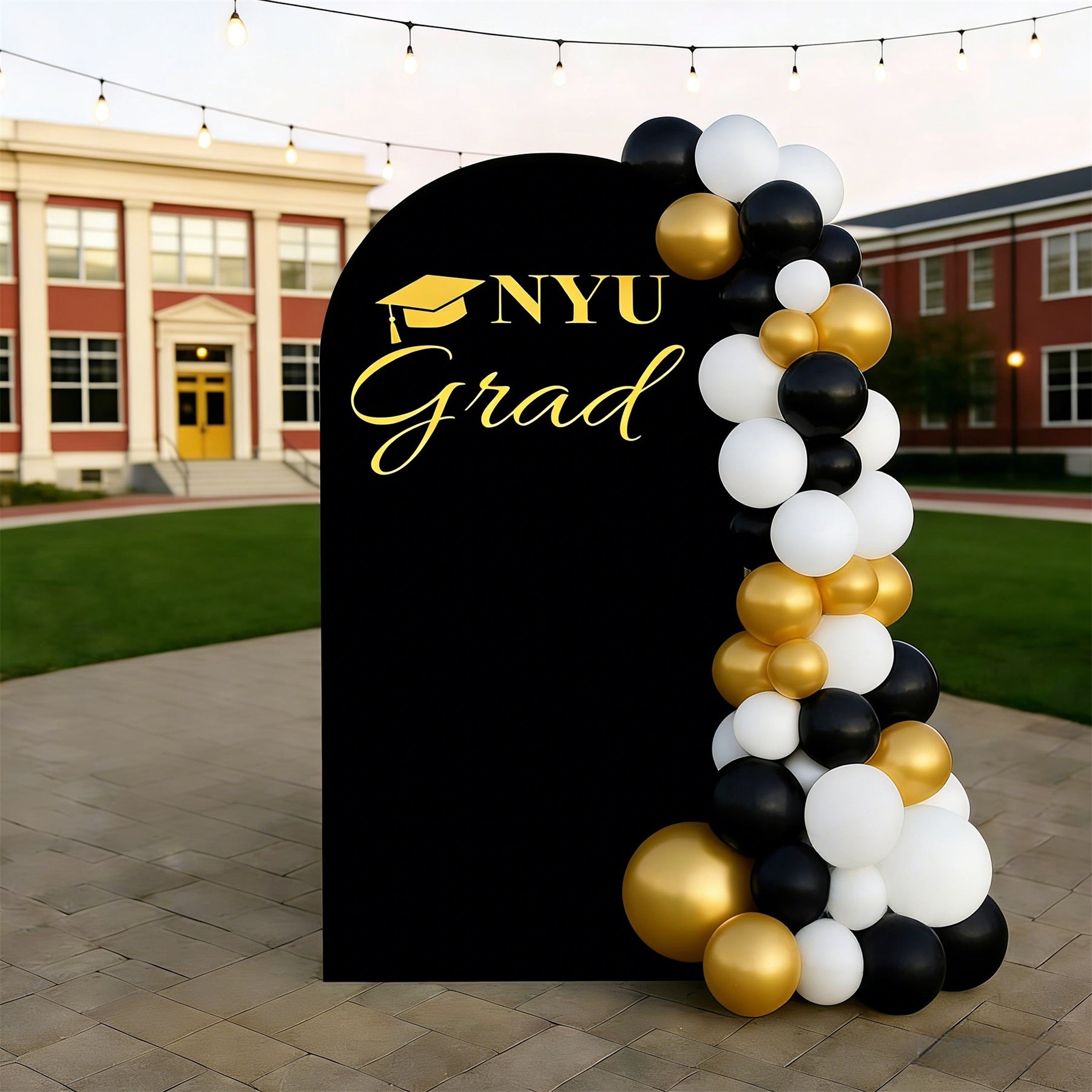 Graduation Entrance Arch Backdrop Black Arch Gold Script Graduation Welcome Arch Backdrop RR64-4