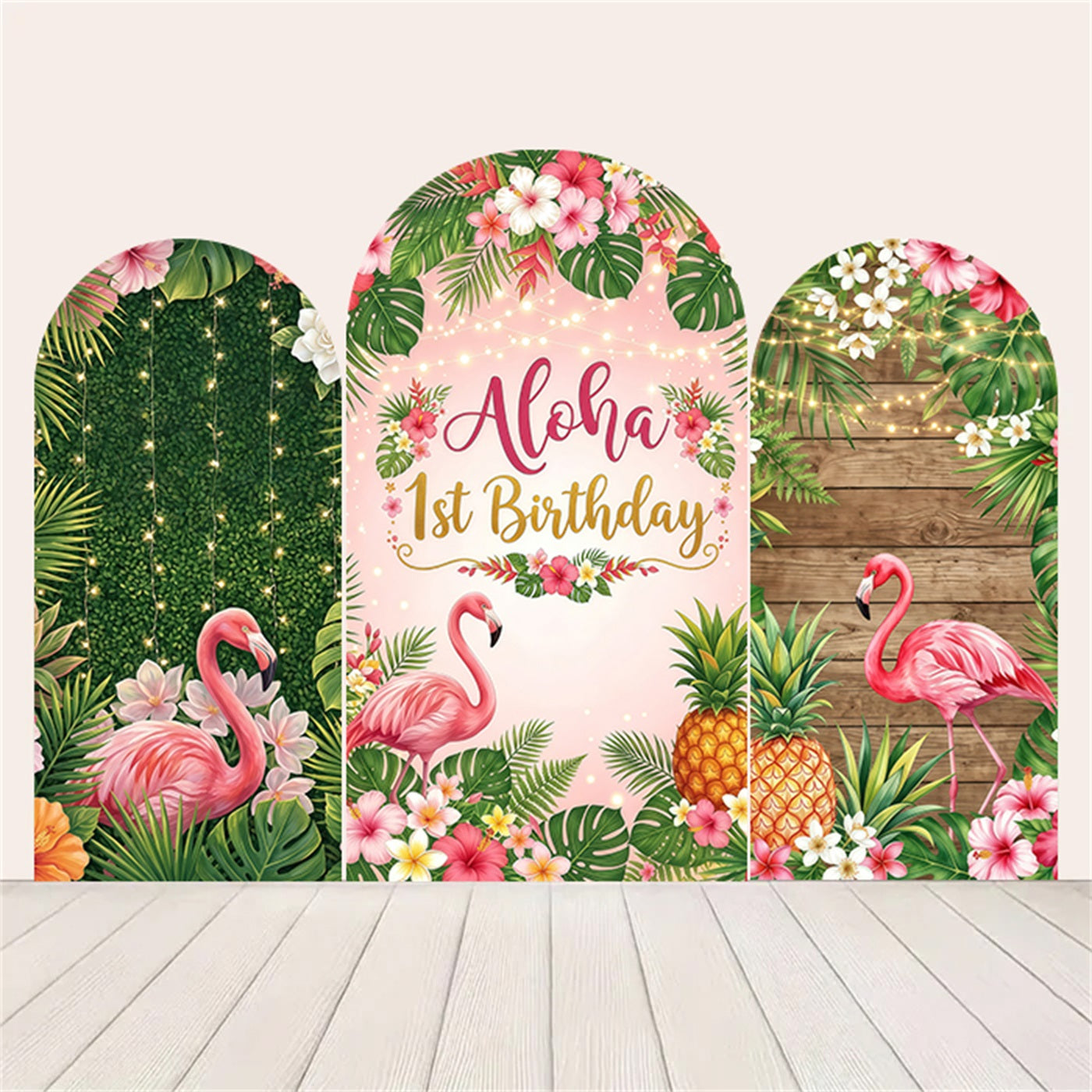 Aloha Backdrop Flamingo Pineapple Pink Arch Panels Aloha 1st Birthday Backdrop RR64-46