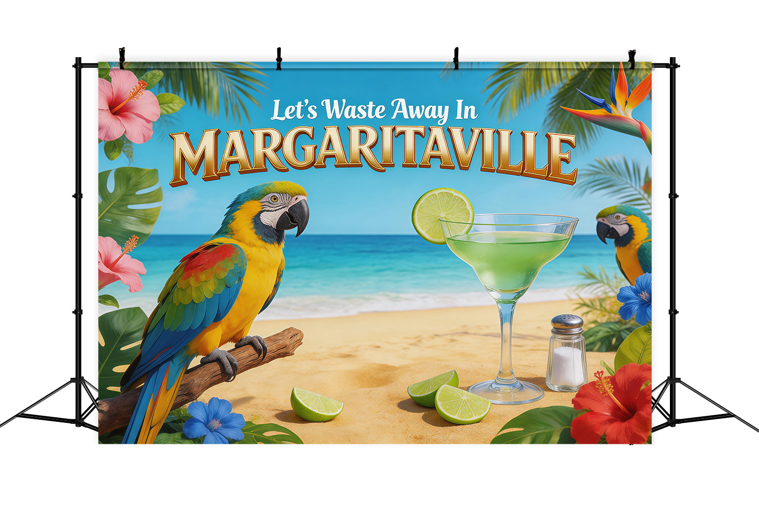Margaritaville Backdrop Parrot Lime Cocktail Beach Tropics Margaritaville Retirement Party Backdrop RR64-48