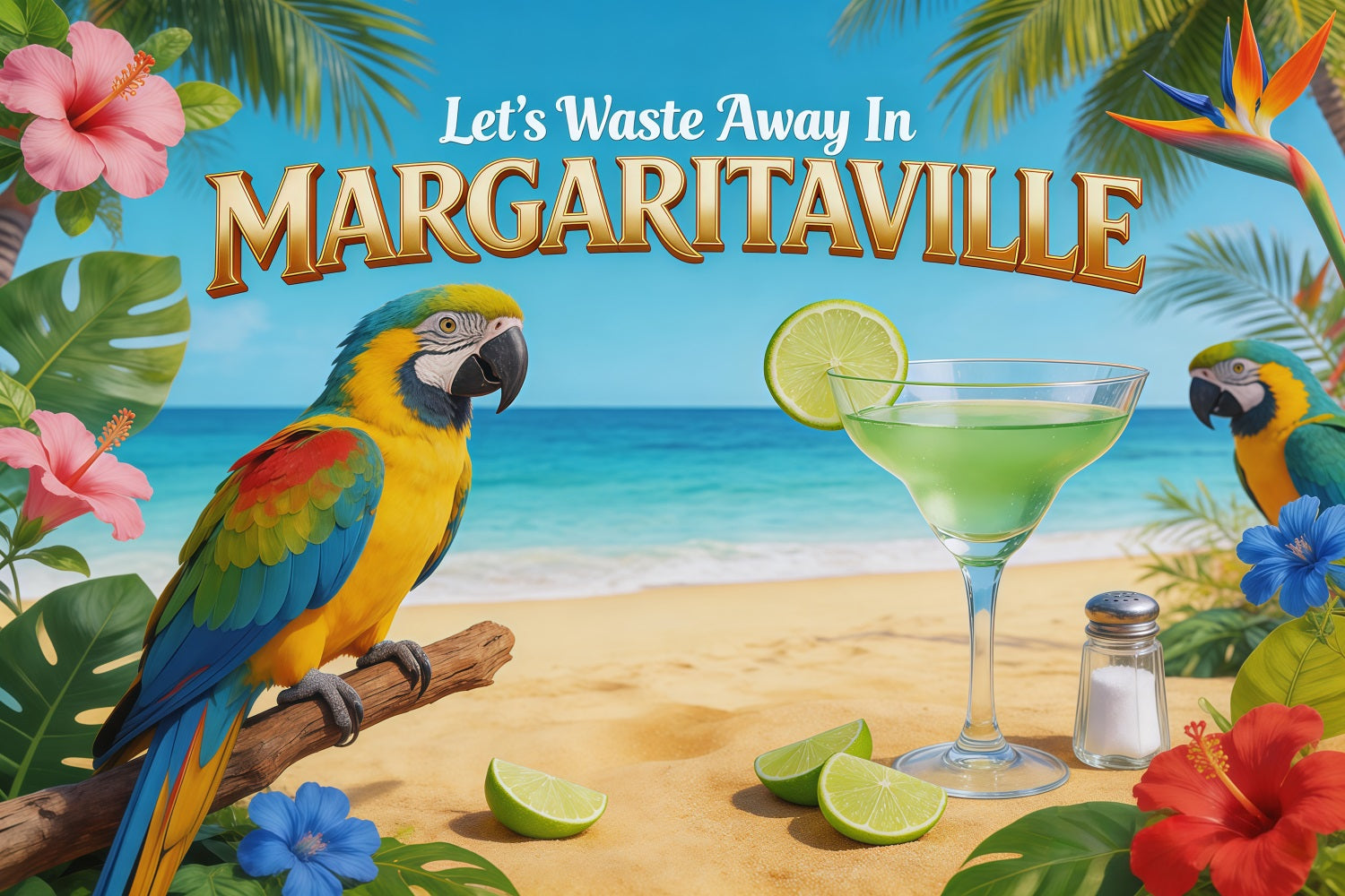 Margaritaville Backdrop Parrot Lime Cocktail Beach Tropics Margaritaville Retirement Party Backdrop RR64-48