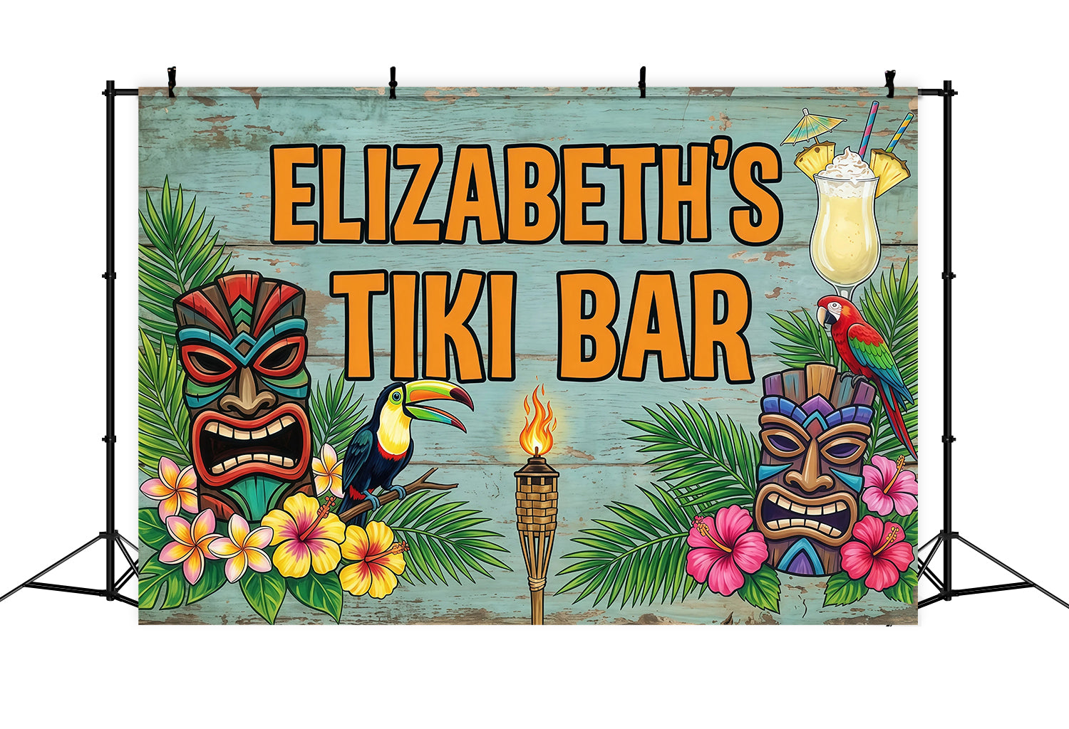 Margaritaville Backdrop Tropical Pool Mask Parrot Plumeria Retro Tiki Bar Background RR64-49