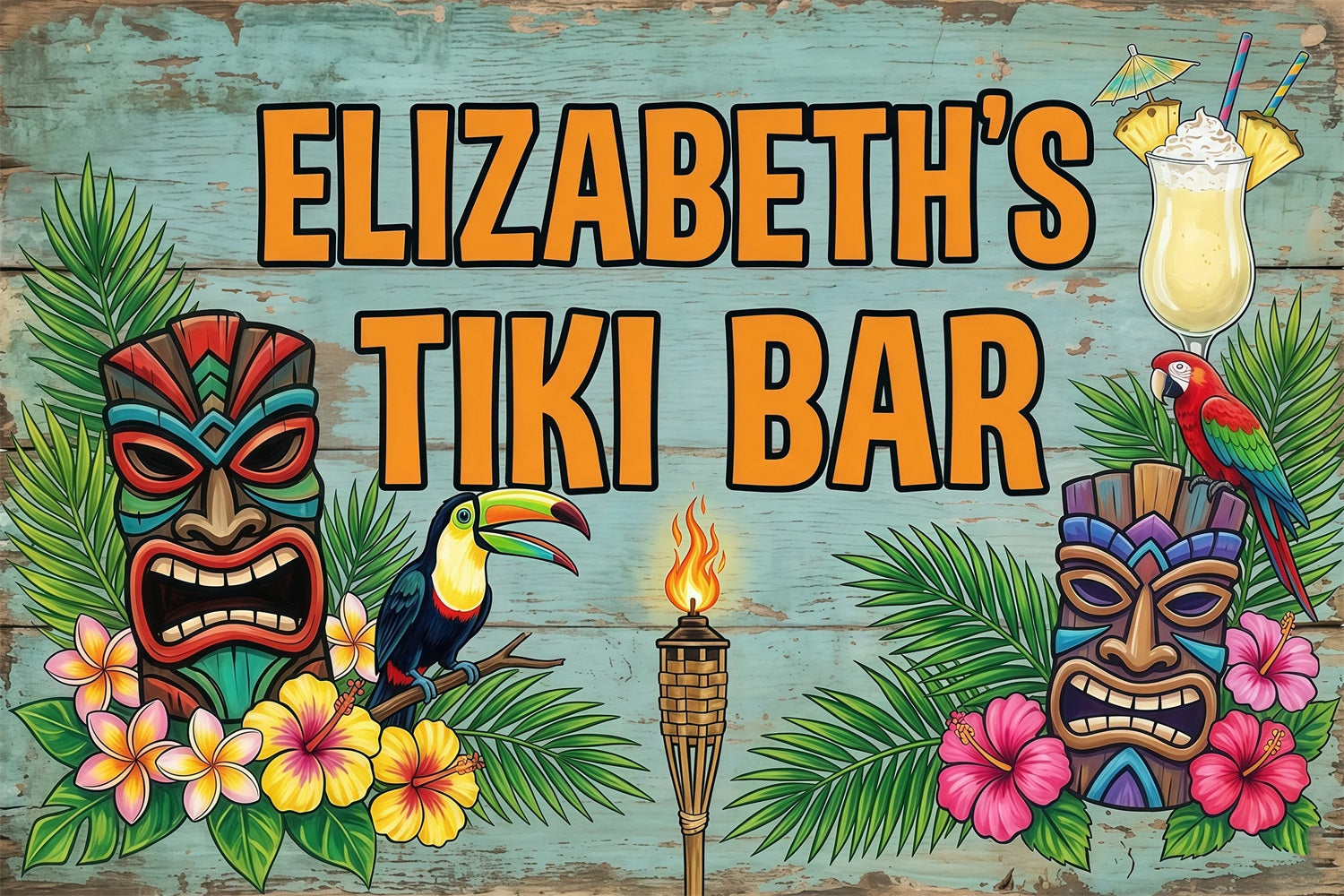 Margaritaville Backdrop Tropical Pool Mask Parrot Plumeria Retro Tiki Bar Background RR64-49