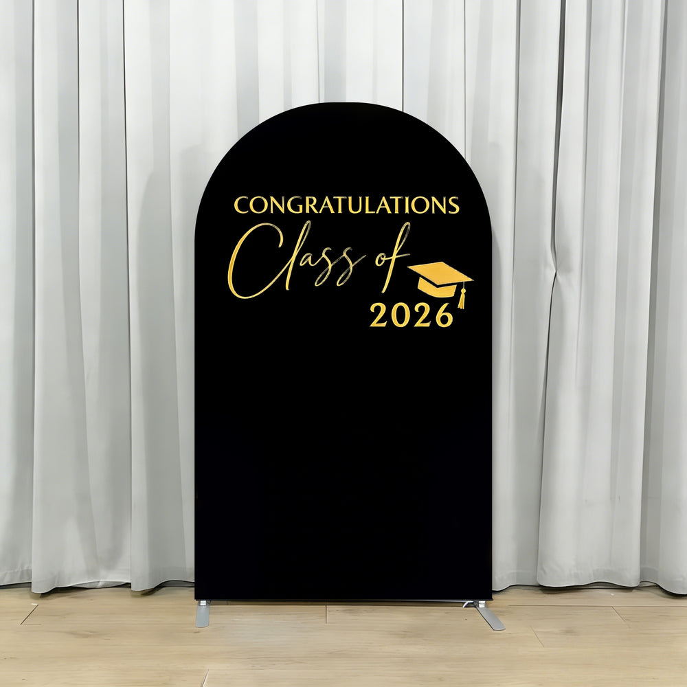 College Graduation Arch Backdrop Black Gold Class of 2026 University G