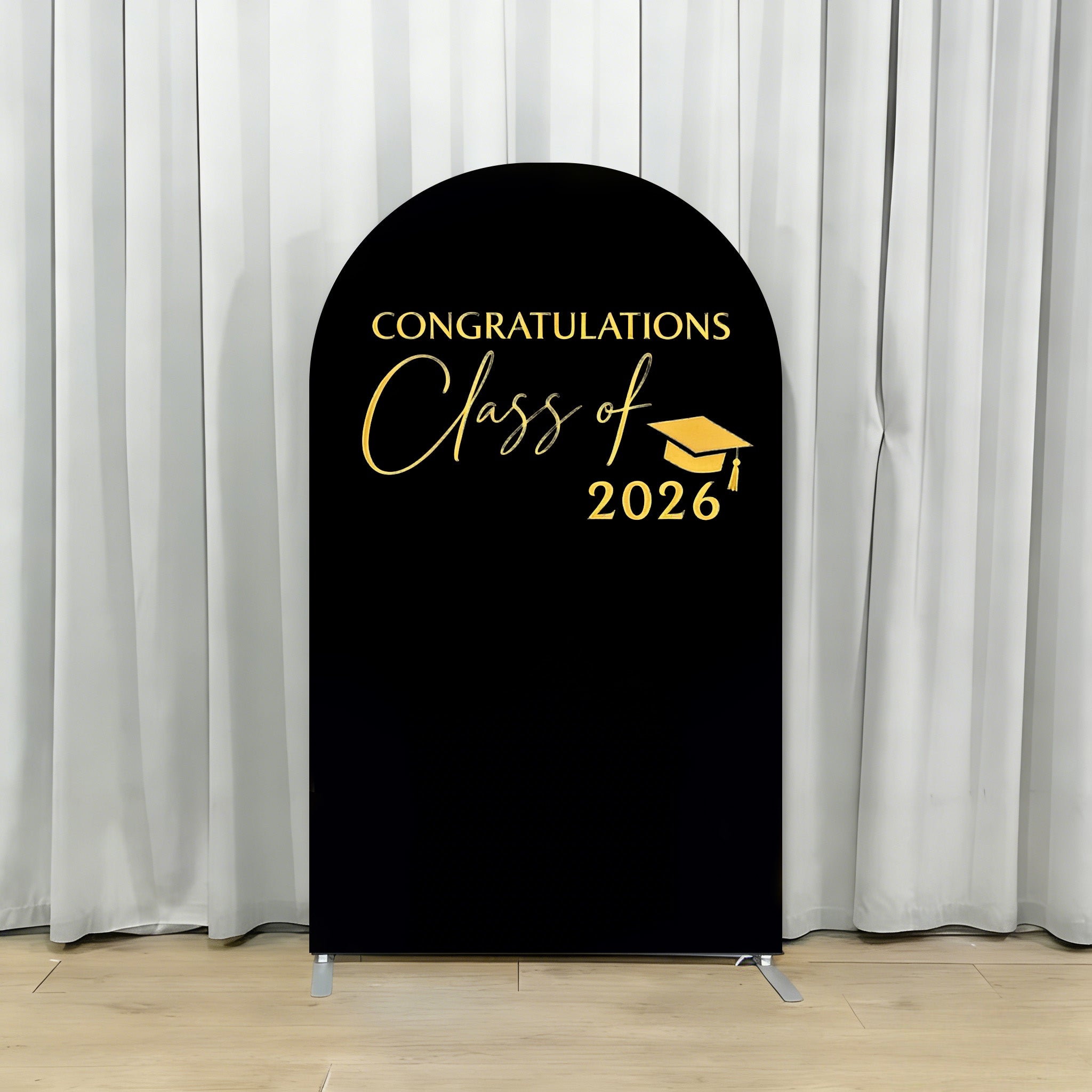 College Graduation Arch Backdrop Black Gold Class of 2026 University Graduation Arch Backdrop RR64-6