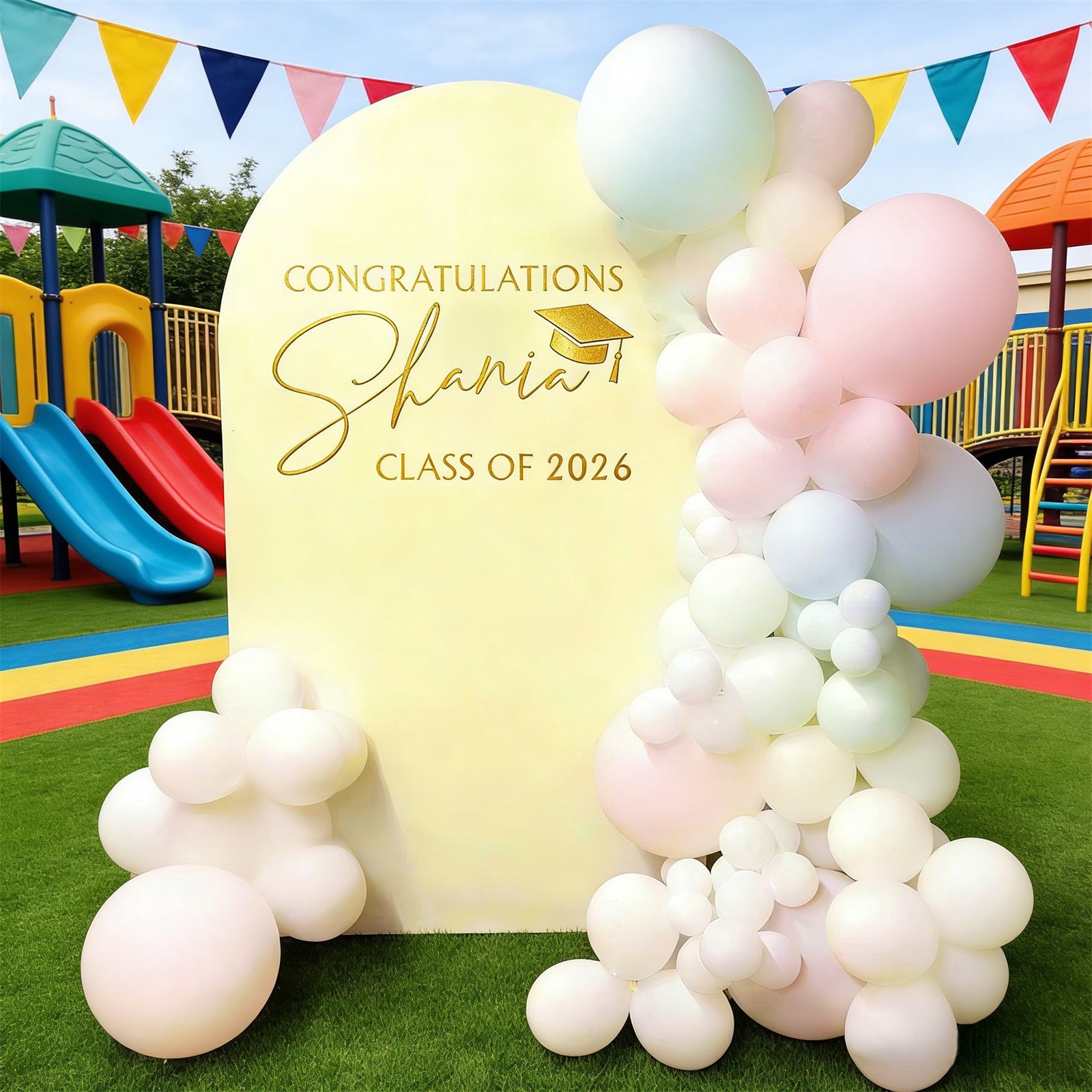 Prek Graduation Arch Backdrop Pale Yellow Glitter Accent Kindergarten Graduation Arch Backdrop RR64-8