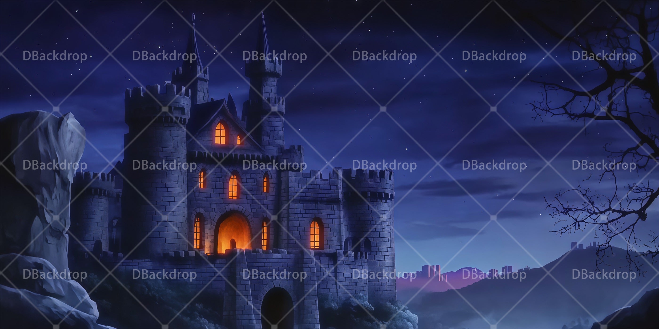 Performance Backdrop Mountain Castle School Play Backdrops RR65-T121