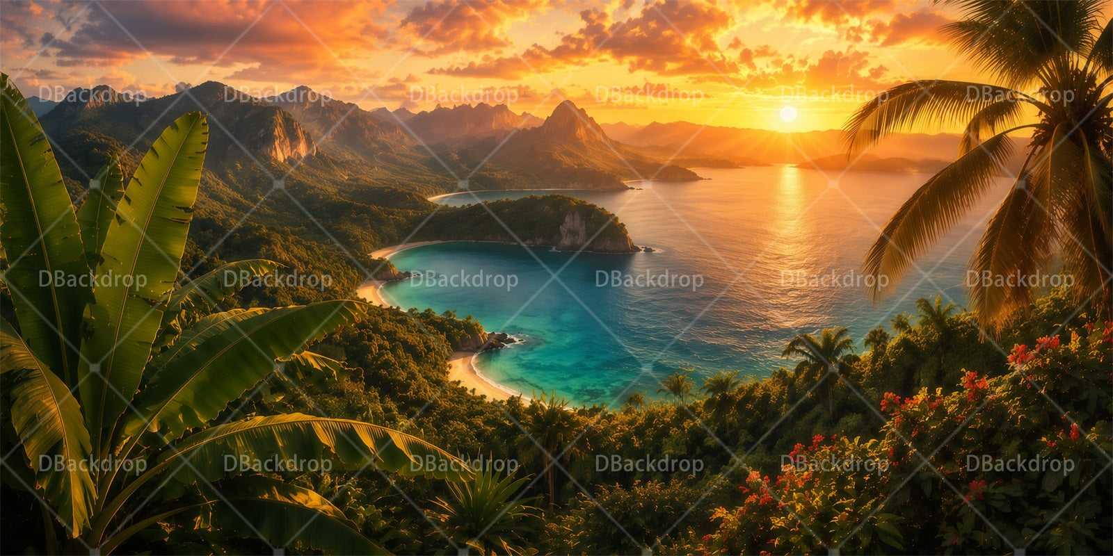 Scenic Backdrops Tropical Jungle Sunset Forest Stage Backdrop RR65-T35
