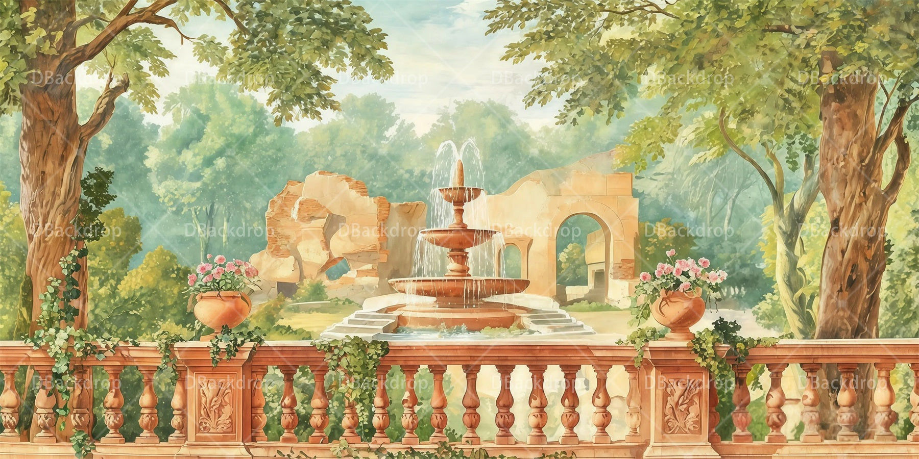 Theater Backdrop Timeless Garden Fountain Performance Backdrop RR65-T36