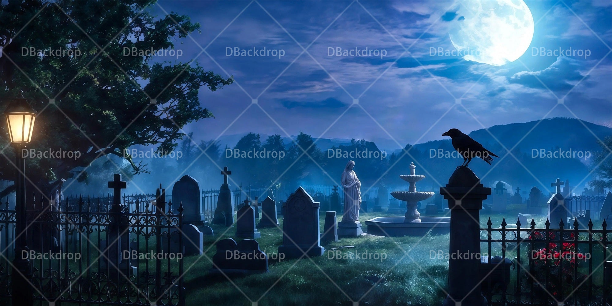 Movie Theater Backdrop Cemetery at Night Stage Backdrop Ideas RR65-T61