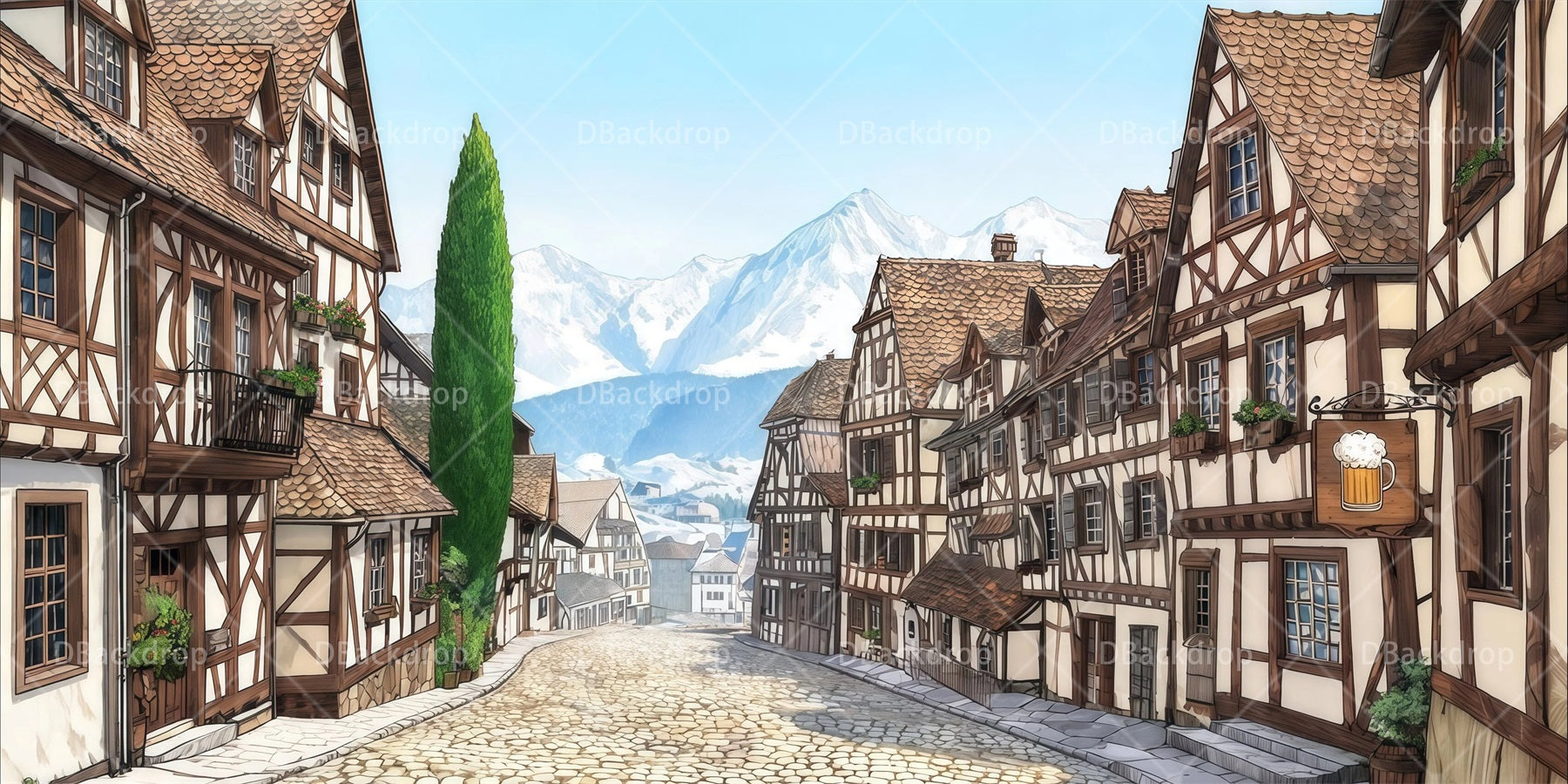 Theater Backdrop European Village Stage Backdrops For Sale RR65-T78