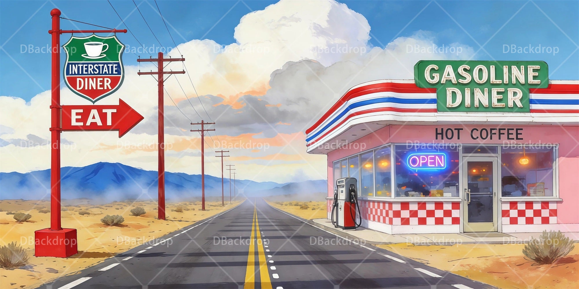 Performance Backdrops Highway Rest Stop Theater Backdrop RR66-T1