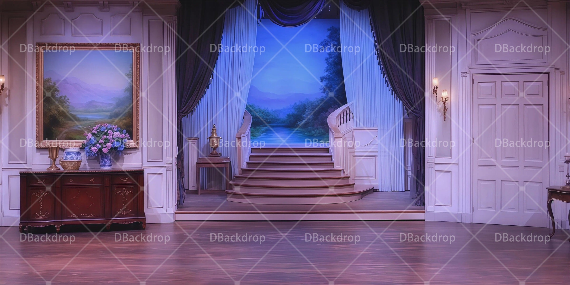 Large Stage Backdrops Blue Staircase Parlor Theater Backdrops RR66-T45