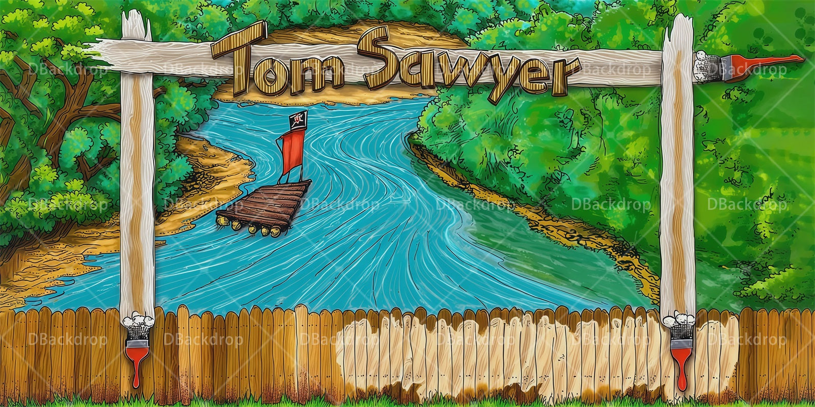 School Play Backdrops River Brush Fences Theater Stage Backdrop RR66-T71