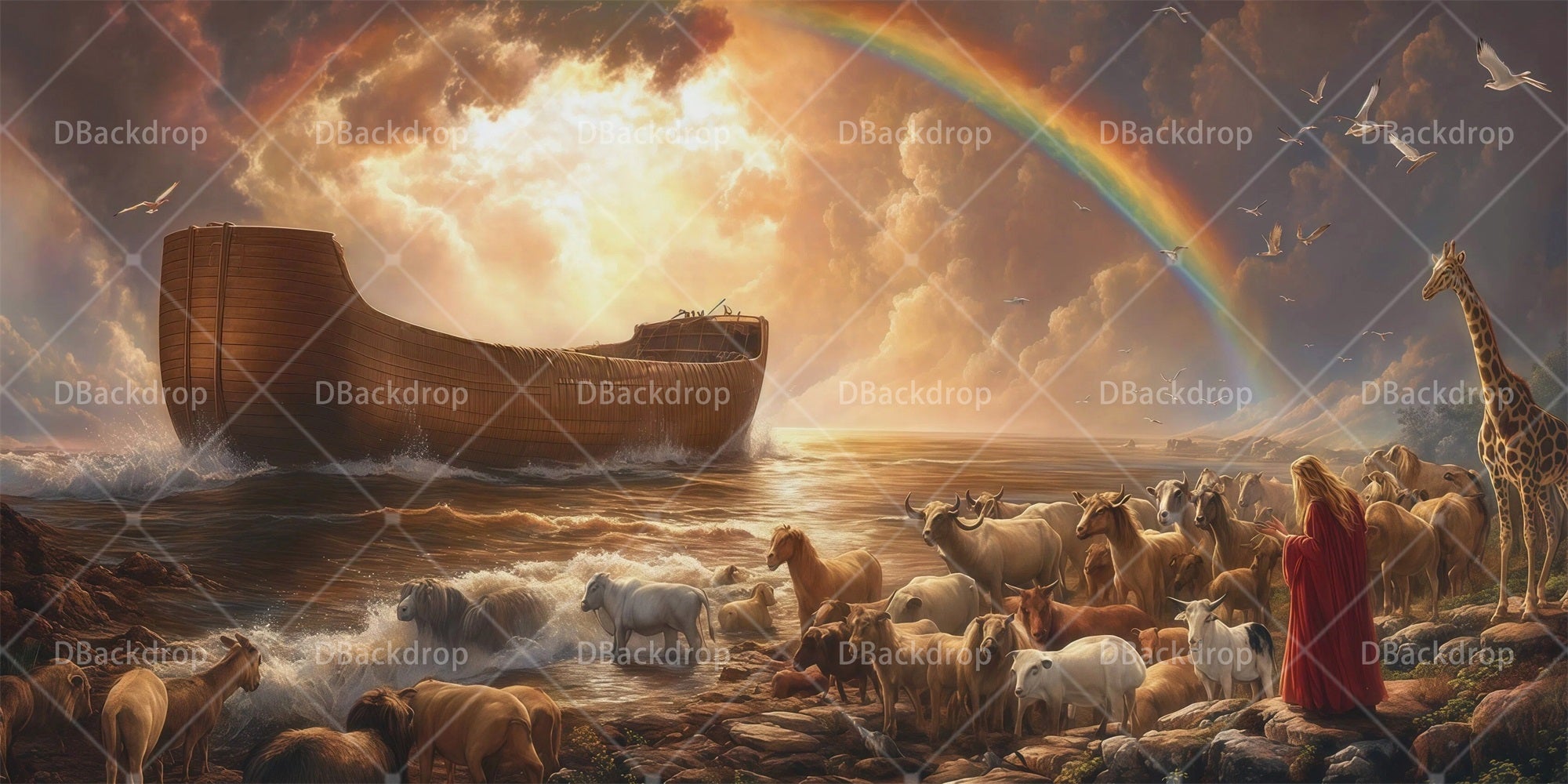 Cheap Theater Backdrops Noah Ark Rainbow Large Stage Backdrops RR66-T81