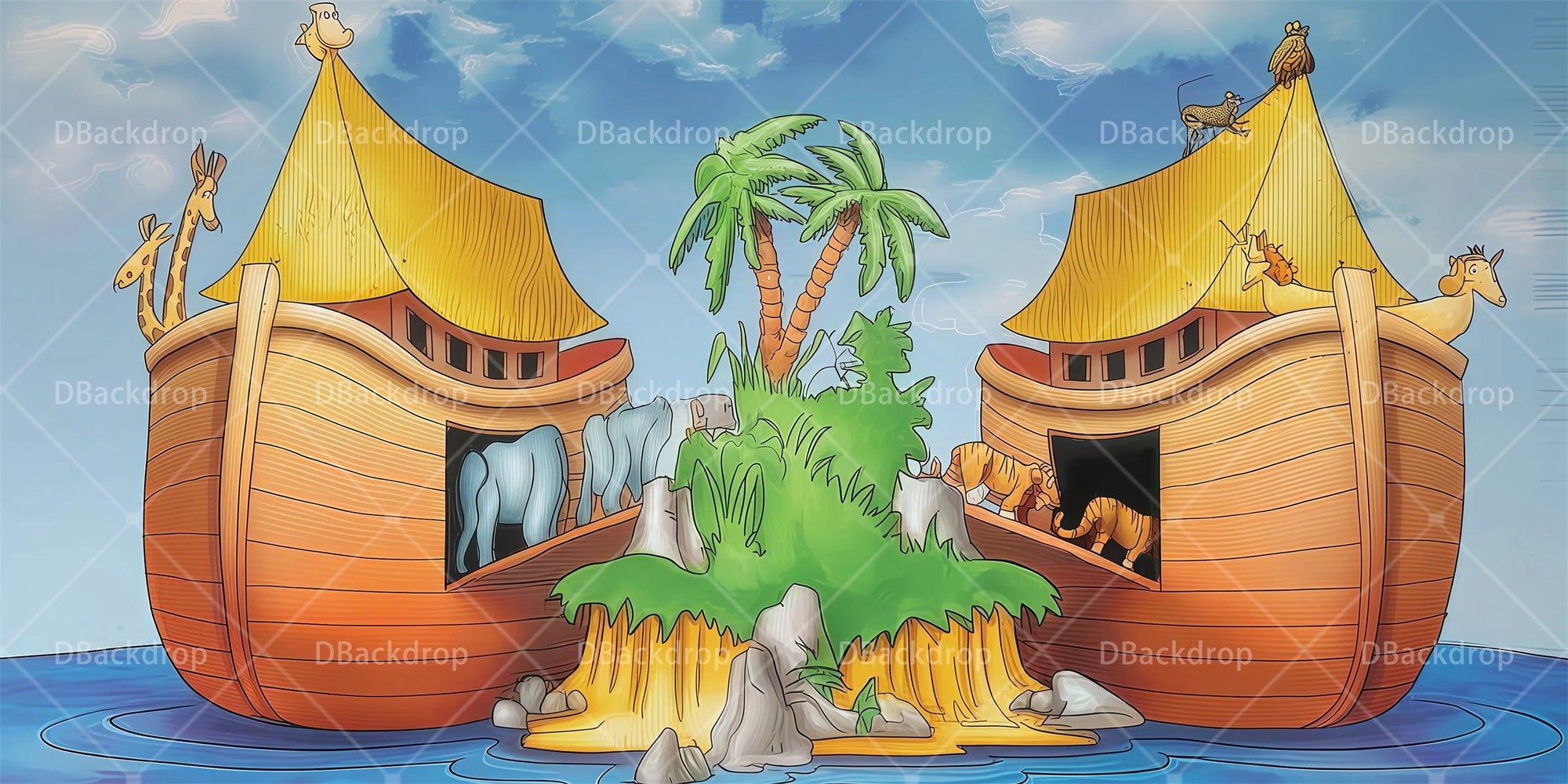 Stage Backdrop Cartoon Ark Animals Backdrop For Theater Play RR66-T88