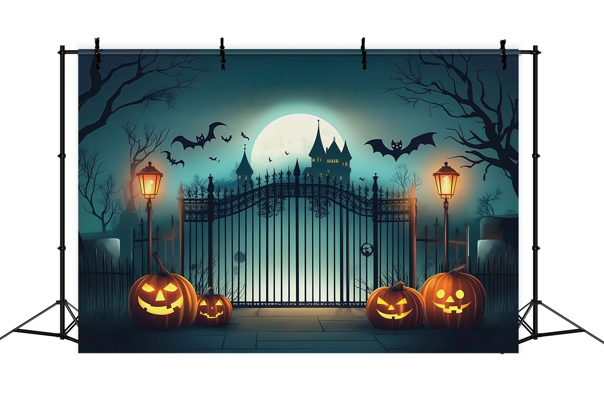 Halloween Backdrop Photo Haunted Castle Gate Pumpkins Halloween Party Backdrop RR67-10