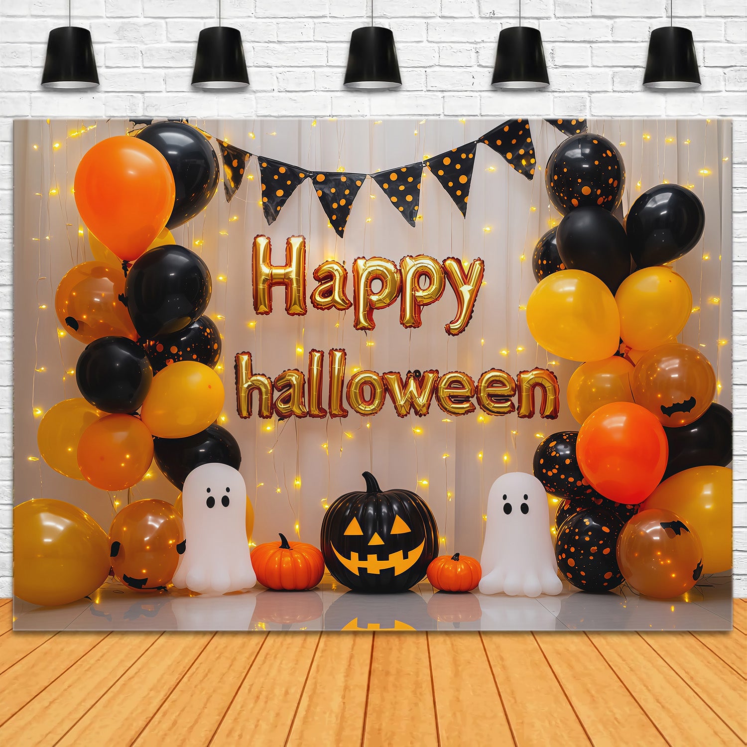 Halloween Party Picture Backdrop Orange Balloon Ghost Party Halloween Backdrop RR67-101