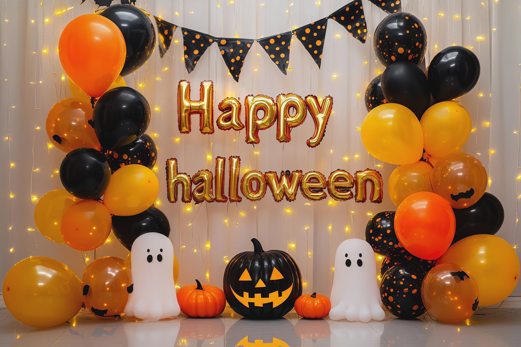 Halloween Party Picture Backdrop Orange Balloon Ghost Party Halloween Backdrop RR67-101